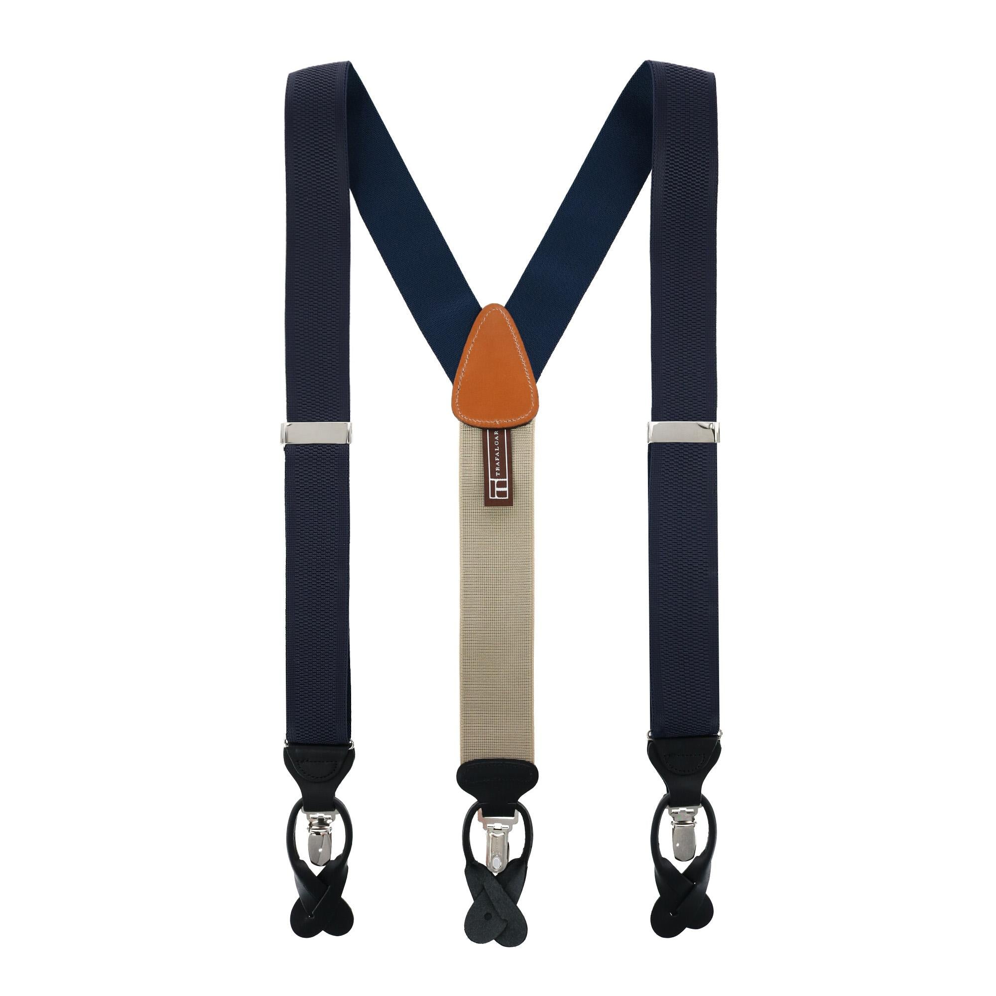  Trafalgar Classic Solid Color 38mm Convertible Braces - Navy - Bonton