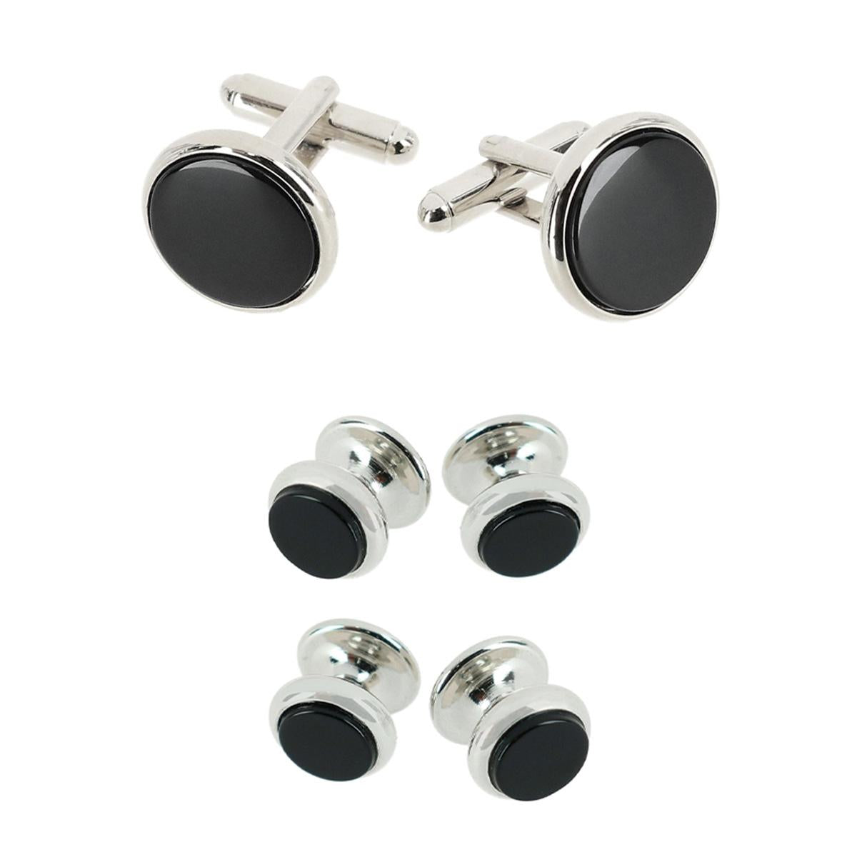  Trafalgar Sutton Genuine Onyx Formal Set (2 Cuffs & 4 Studs) - Rhodium and Genuine Onyx - Bonton