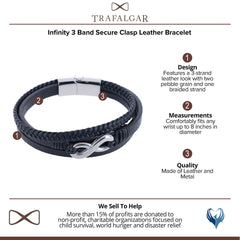 Infinity Triple Band Secure Clasp Leather Bracelet