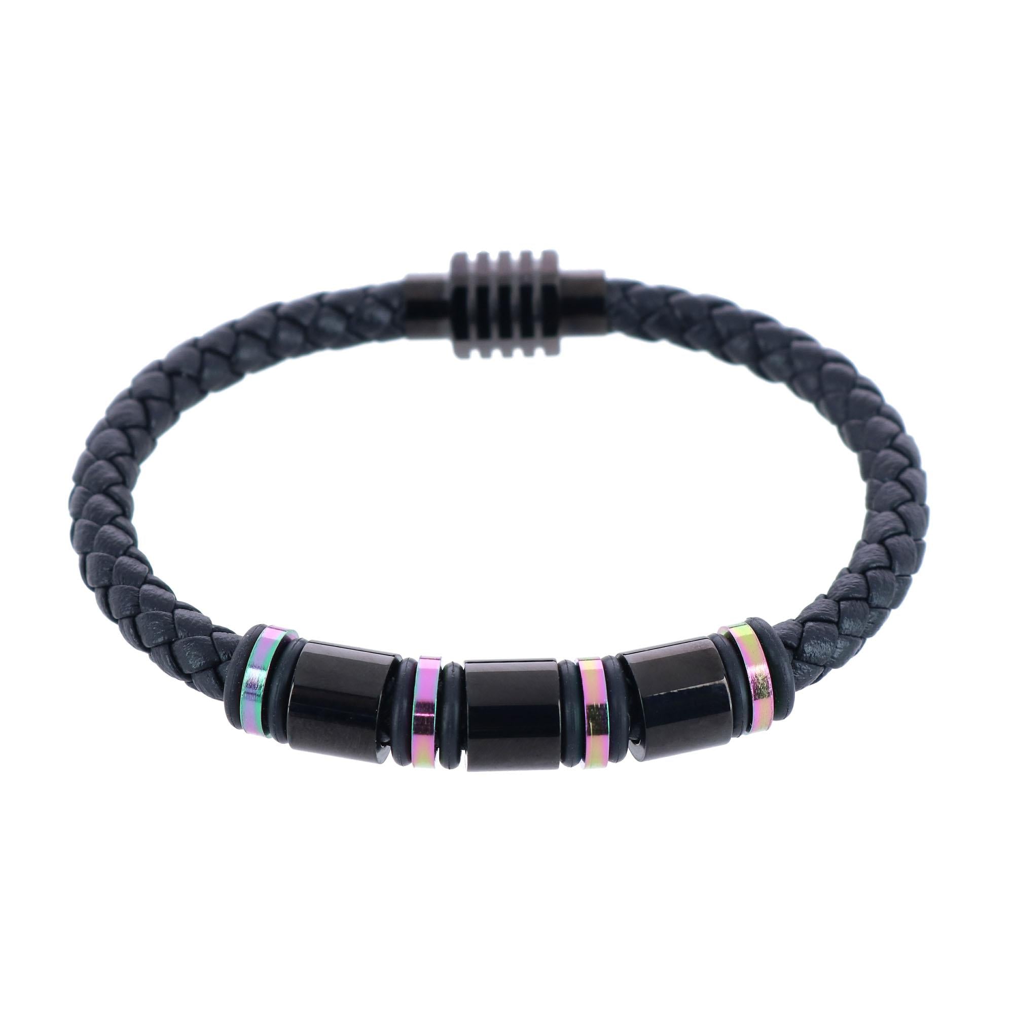  Trafalgar Subtle Color Magnetic Secure Clasp Leather Bracelet - Subtle Color with Black Leather - Bonton