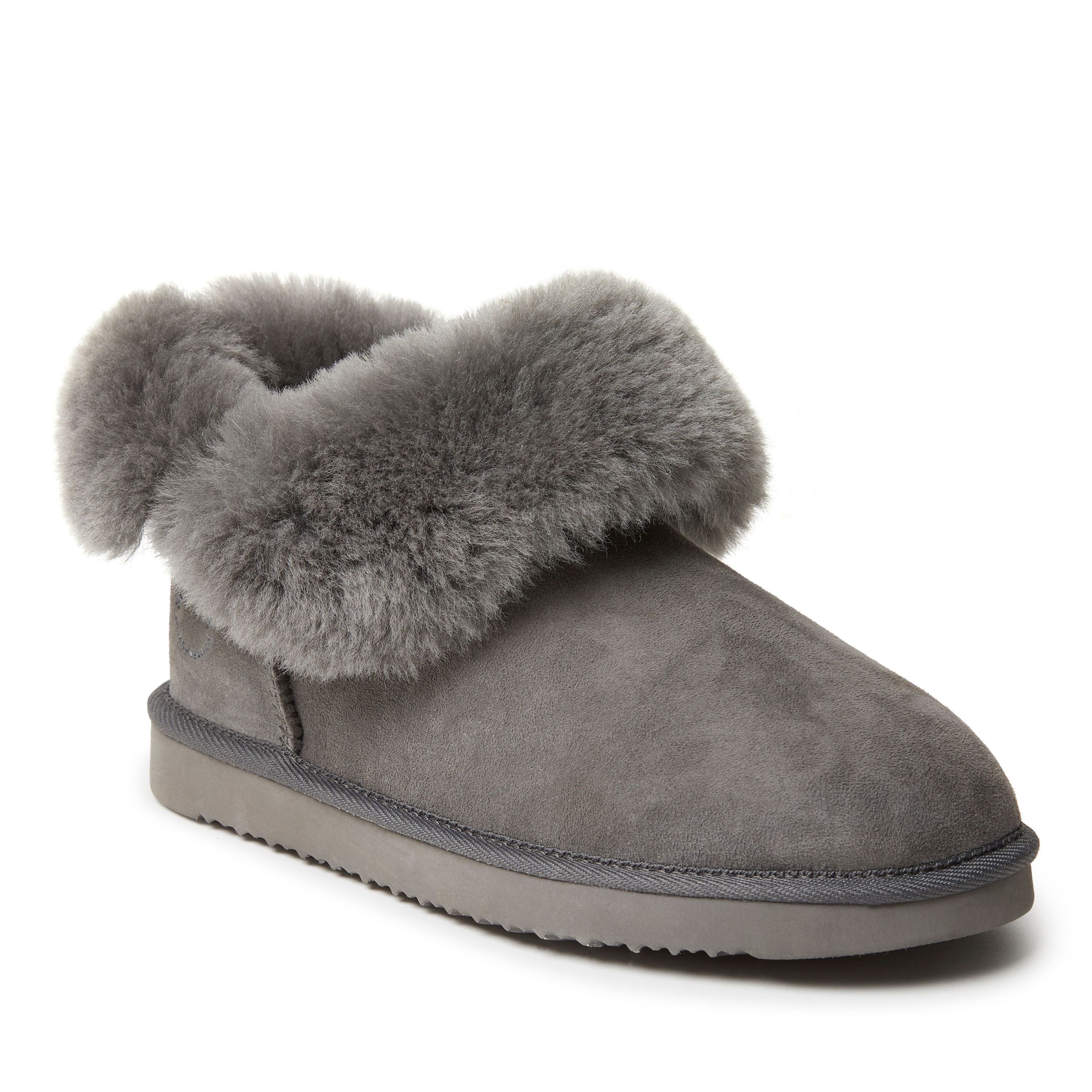  Dearfoams Fireside by Women's Shearling Water Resistant Indoor/Outdoor Foldover Boot Slipper - Grey - Bonton