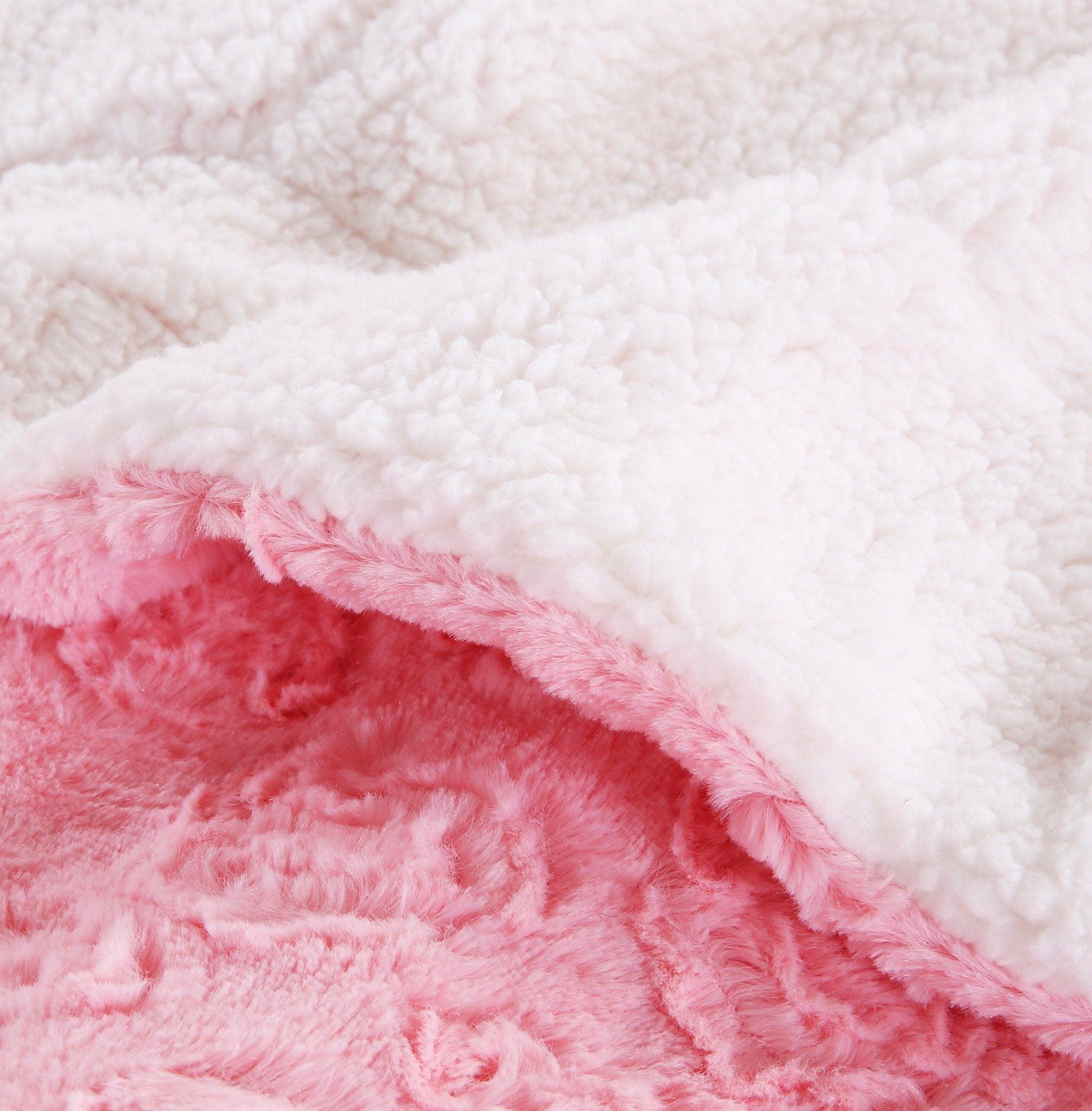  DaDa Bedding Collection DaDa Bedding Luxury Blossom Pink Rose Buds Pink Sherpa Backside Faux Fur Throw Blanket (BL-171752) by DaDa Bedding Collection - 50