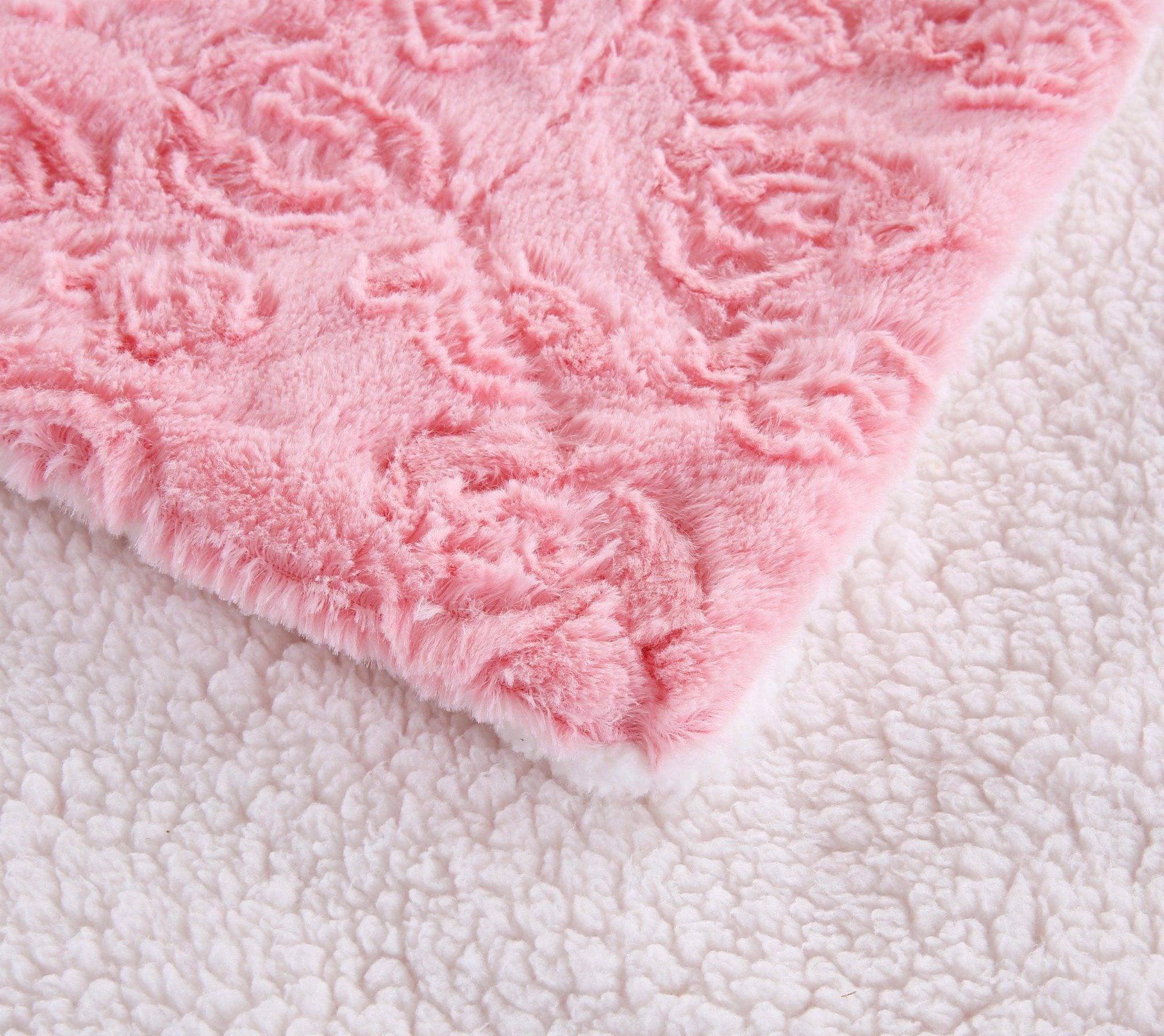  DaDa Bedding Collection DaDa Bedding Luxury Blossom Pink Rose Buds Pink Sherpa Backside Faux Fur Throw Blanket (BL-171752) by DaDa Bedding Collection - 50