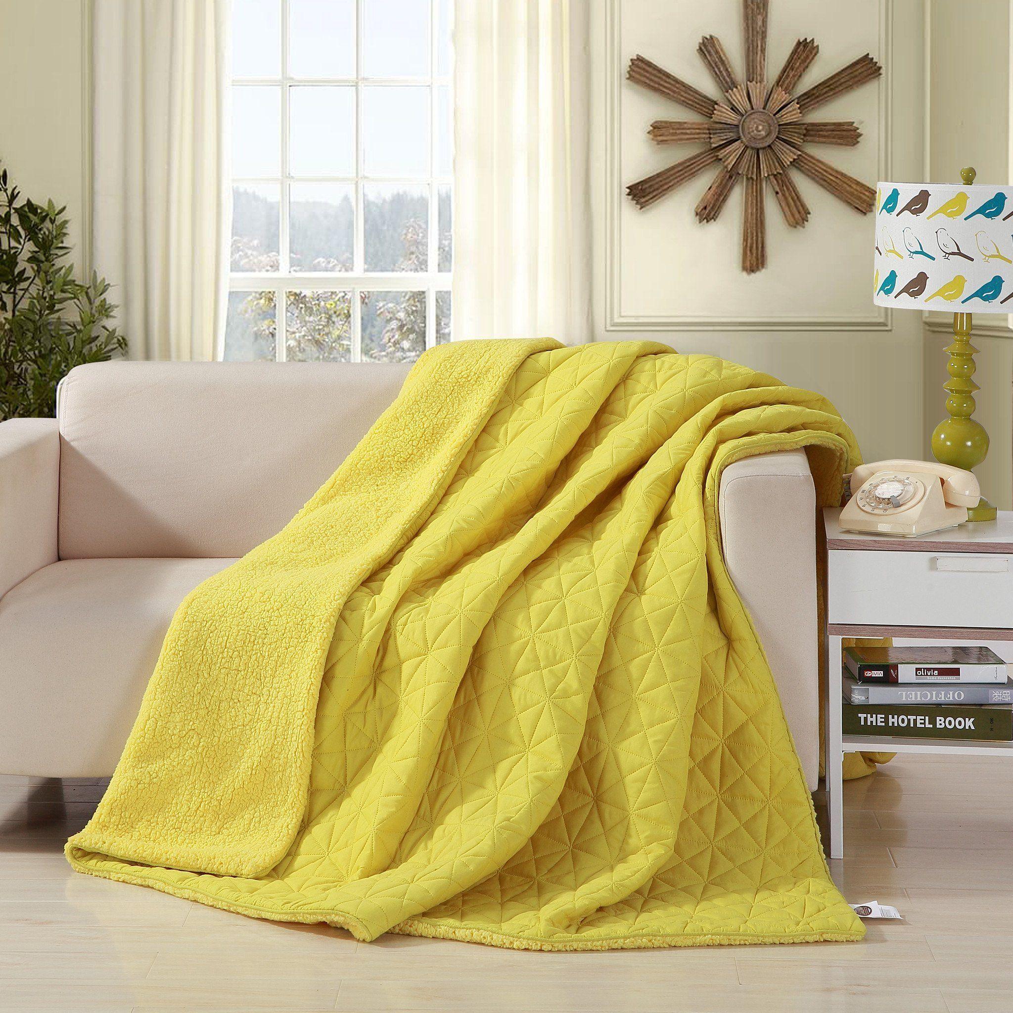  DaDa Bedding Collection DaDa Bedding Happy Sunny Yellow Bright Quilted Ultra Sonic Reversible Throw Blanket Bedspread (BJ0107) by DaDa Bedding Collection - 63