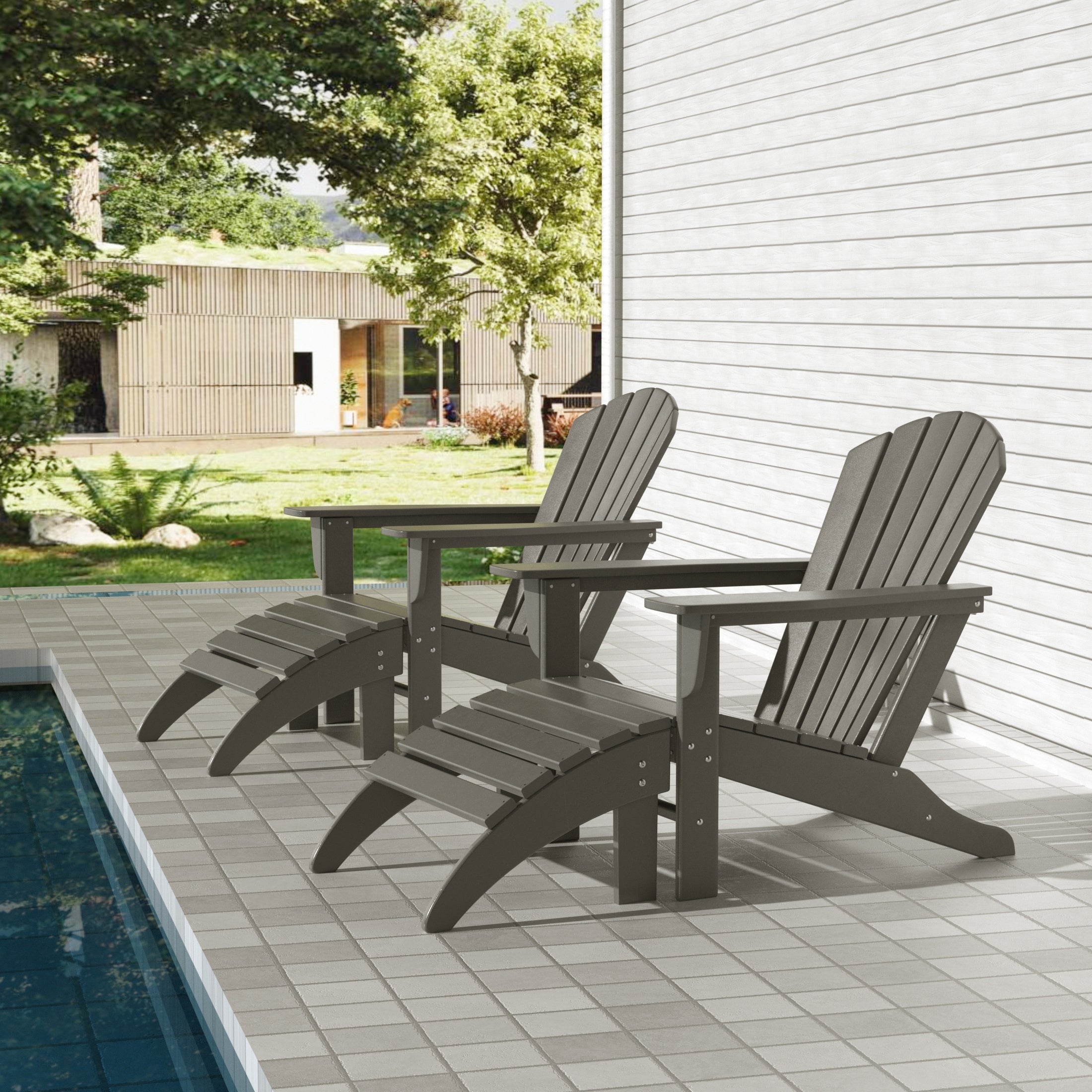  Westin Furniture Altura Outdoor Adirondack Chair With Ottoman 4-Piece Set - Weathered Wood - Bonton