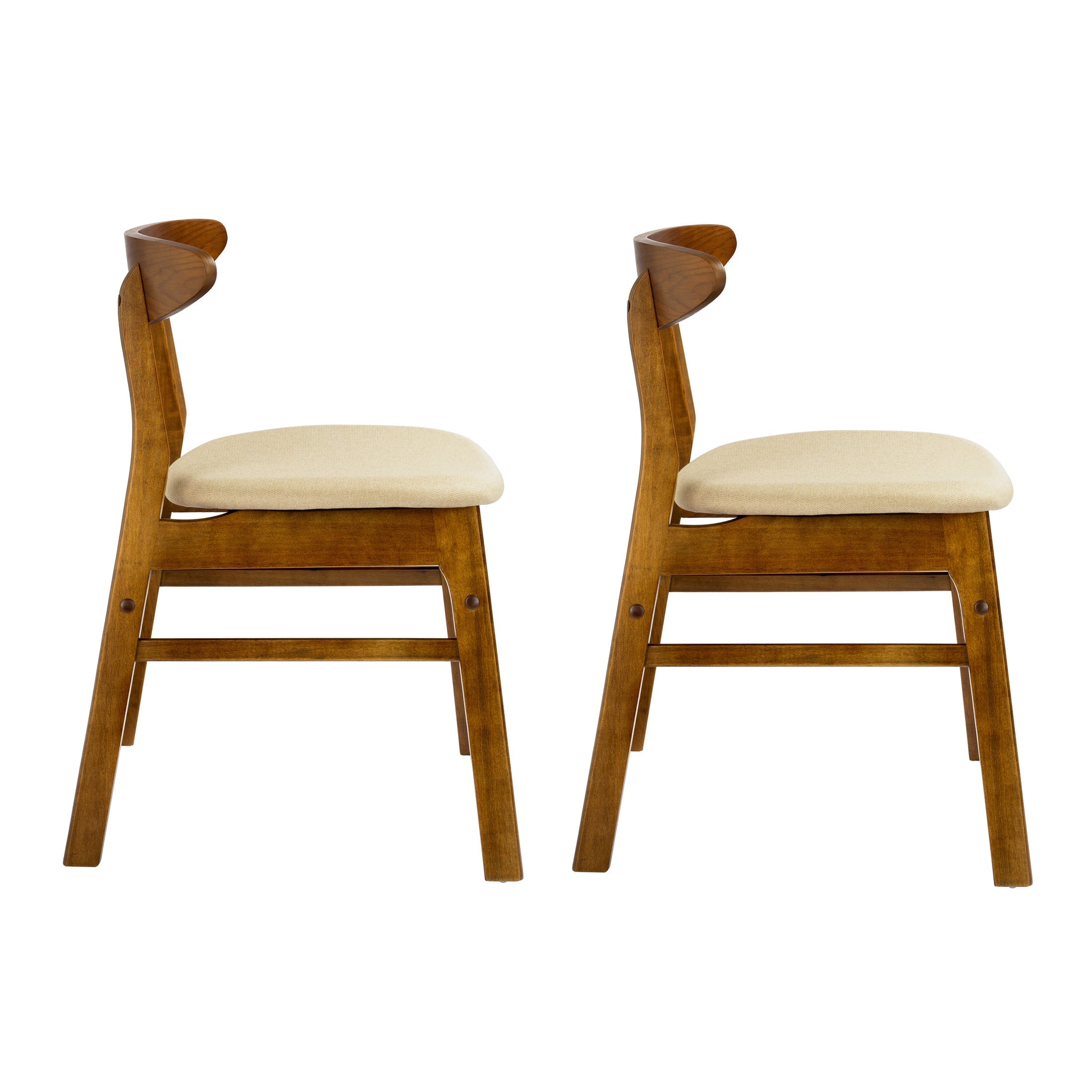  Westin Furniture Mid Century Modern Solid Wood Upholstered Dining Side Chair, Set of 2 - Beige - Bonton