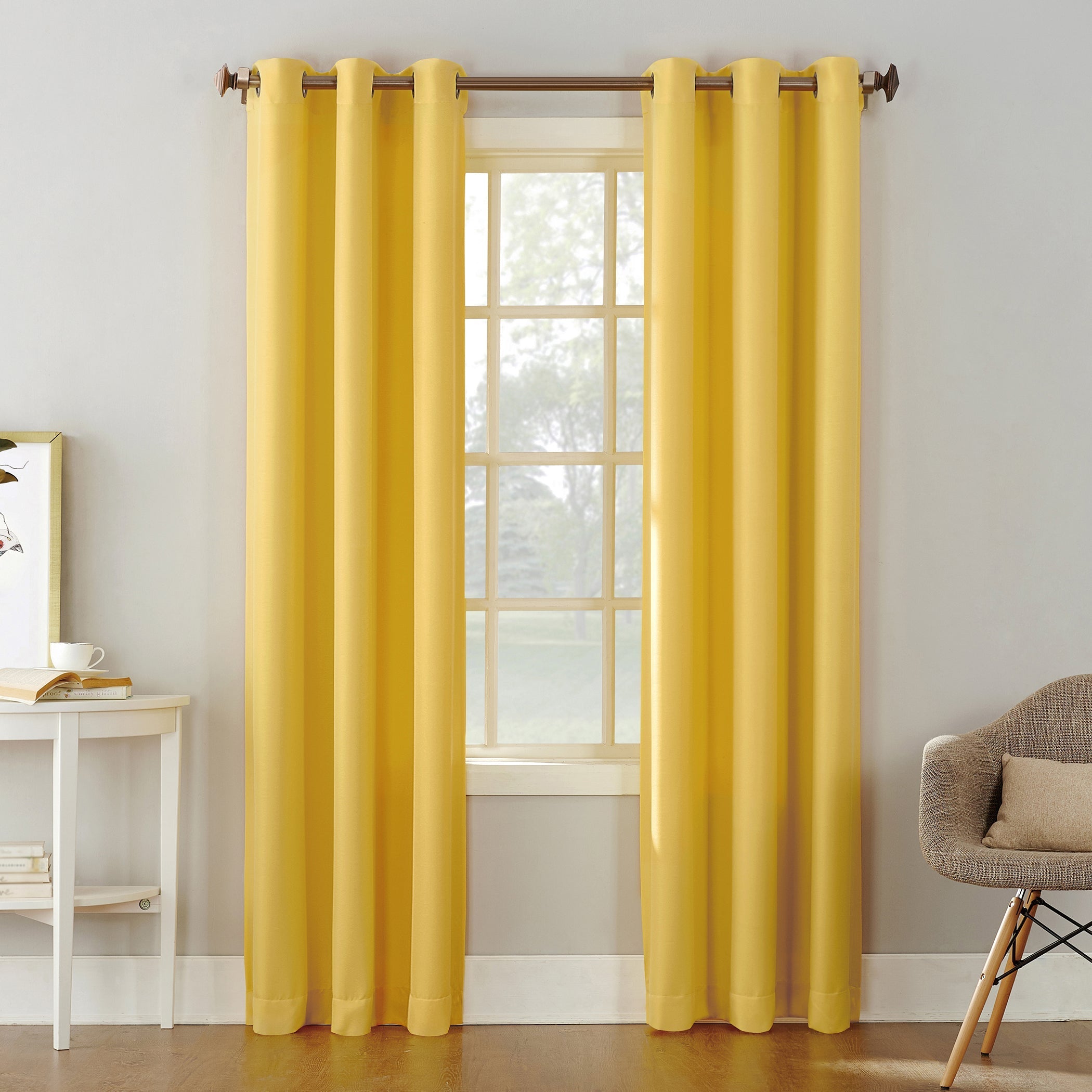  No. 918 Malin Casual Textured Semi-Sheer Grommet Curtain Panel - Yellow - Bonton