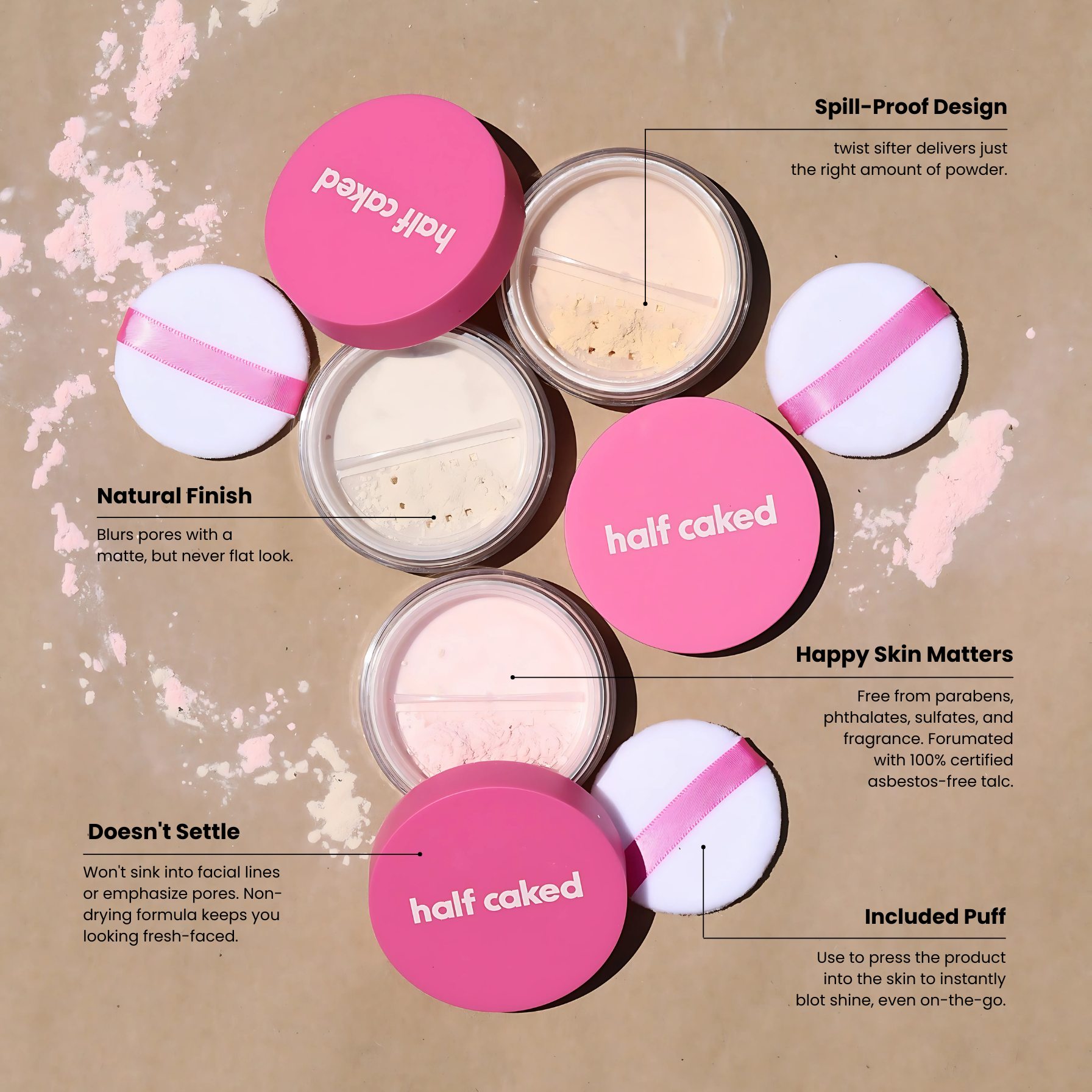  Half Caked Star Bright Loose Setting Powder, Pink by Half Caked - Default Title - Bonton