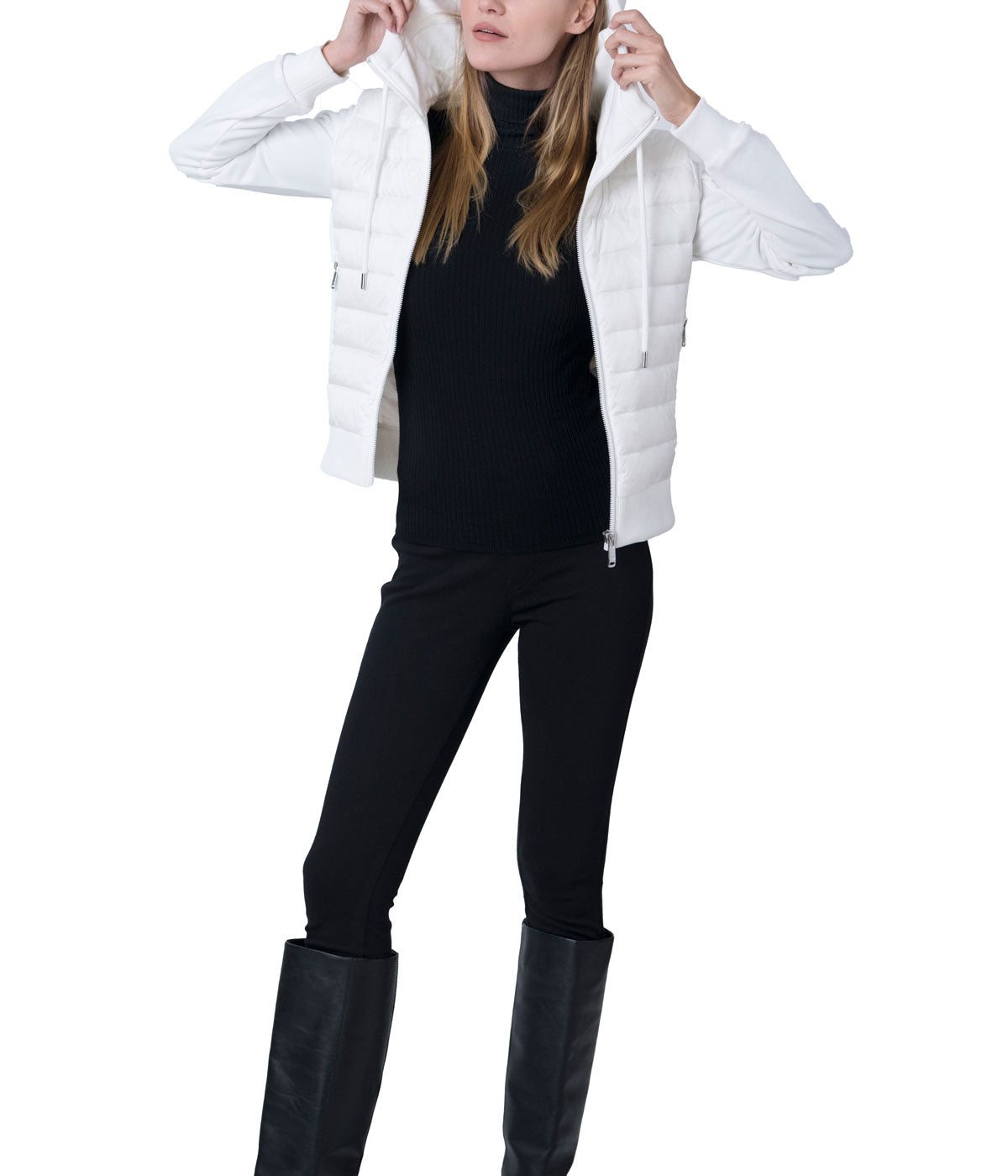 Luna 22" Recycled Nylon And Performance Pique Zip Front Hoodie Jacket White