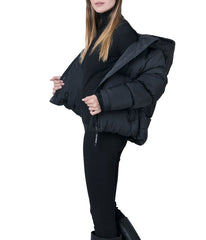 Ritz 24" Recycled Strech Poly Fly Front Hooded Cropped Blouson Black