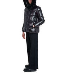 Esko 27.5" Recycled Shiny Nylon Hood Anorak With Faux Fur Trim Black 