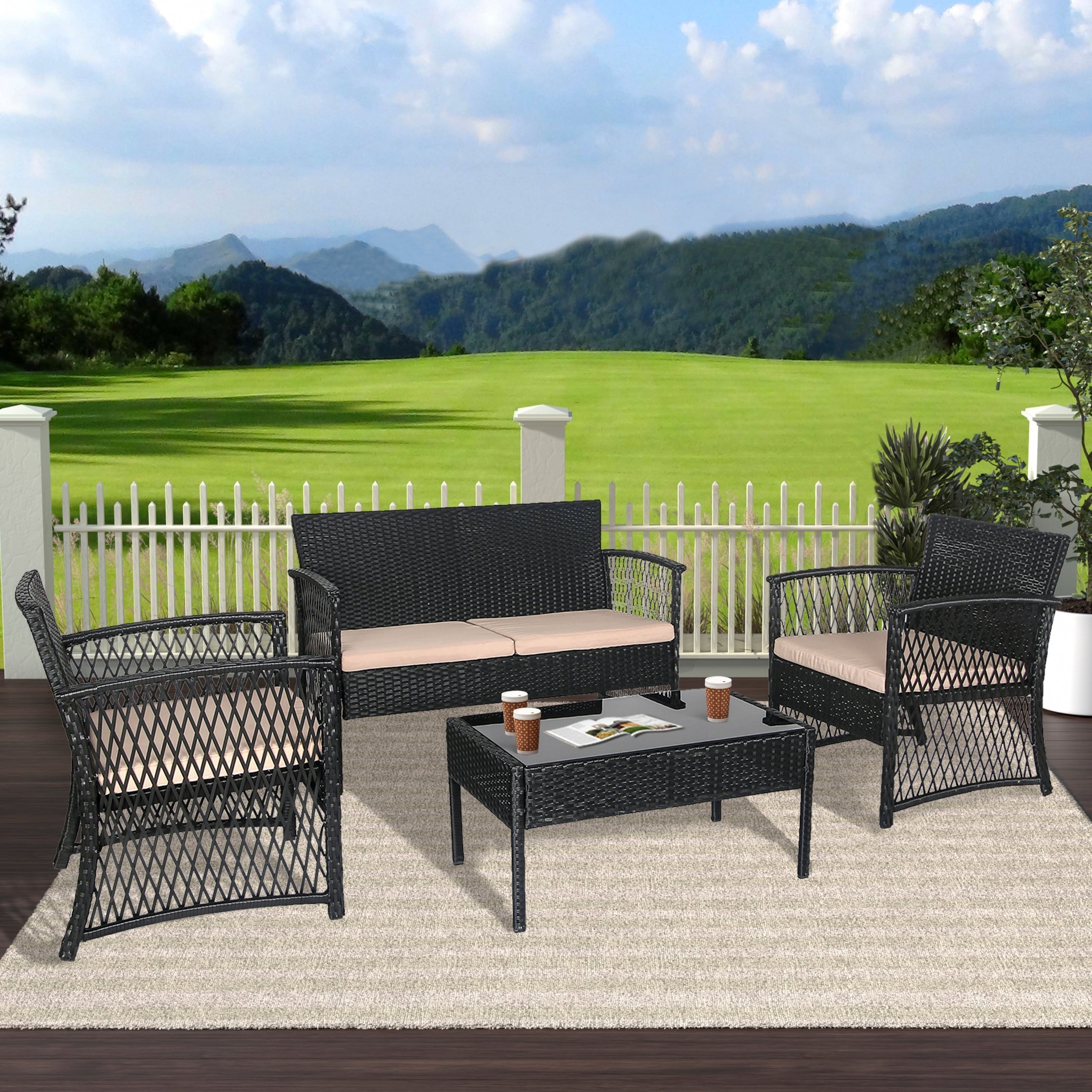  Westin Furniture 4-Piece Outdoor Patio Conversation Set - Coffee/Orange - Bonton