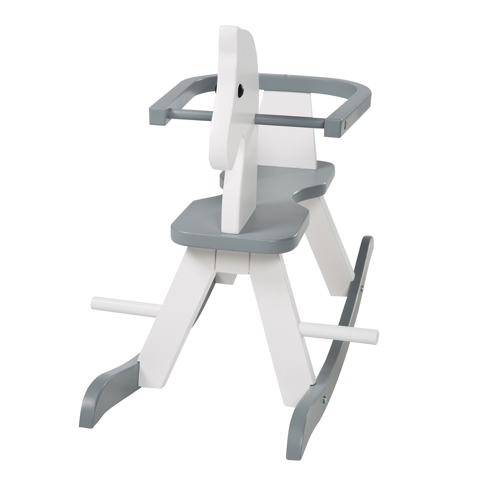  Roba-Kids Wooden Ride-on Rocking Horse in White/Gray, 55 Lb Capacity - Multi - Bonton