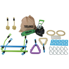 Trelines: Ninja Adventure Line 36 ft - Outdoor Ninja Warrior Course, Monkey Bars, Rings, Ratchet Setup Between 2 Trees, 250lb Cap, Adult Kid Ages 5+-Multi-One Size-2