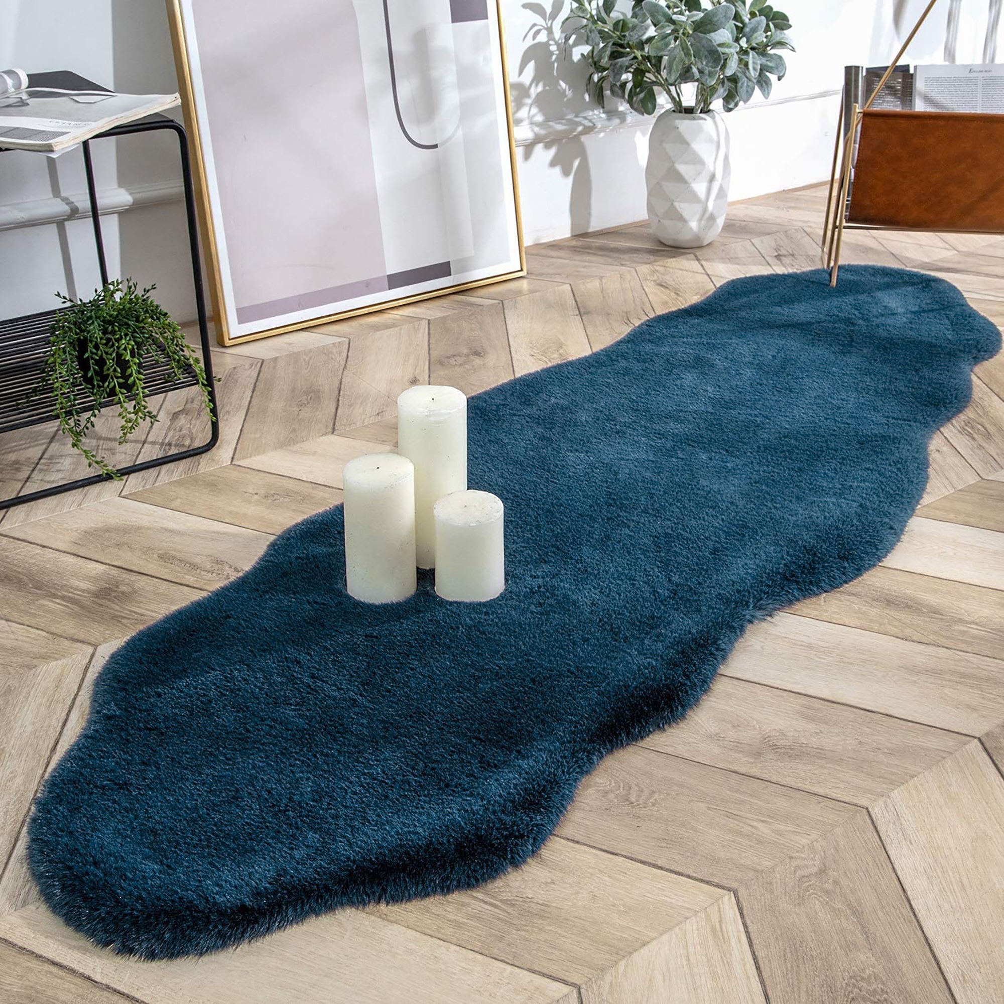  Turquoise Faux Rabbit Fur Fuzzy Soft Fluffy Plush Cozy Shaggy Area Rug by Homemartgoods - 2' x 3' Feet - Bonton