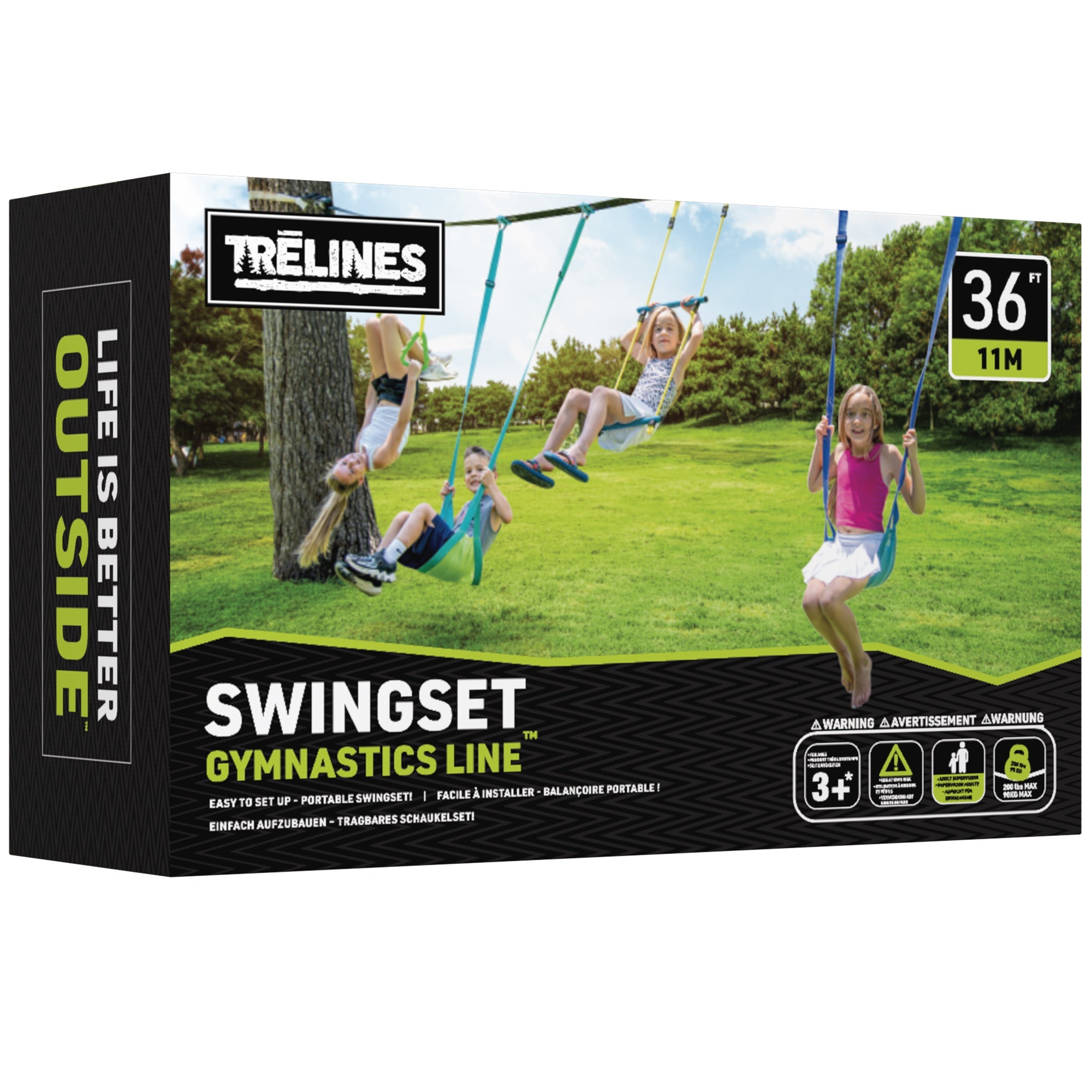  Hape Trelines: Swingset Gymnastics Kit 36 ft - Gym Rings, Trapeze Bar, 2 Adjustable Swings, Pop-Up Outdoor Activity Set, Setup Between Trees, Kids Ages 3+ - Multi - Bonton