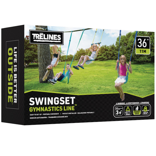 Trelines: Swingset Gymnastics Kit 36 ft - Gym Rings, Trapeze Bar, 2 Adjustable Swings, Pop-Up Outdoor Activity Set, Setup Between Trees, Kids Ages 3+-Multi-One Size-1