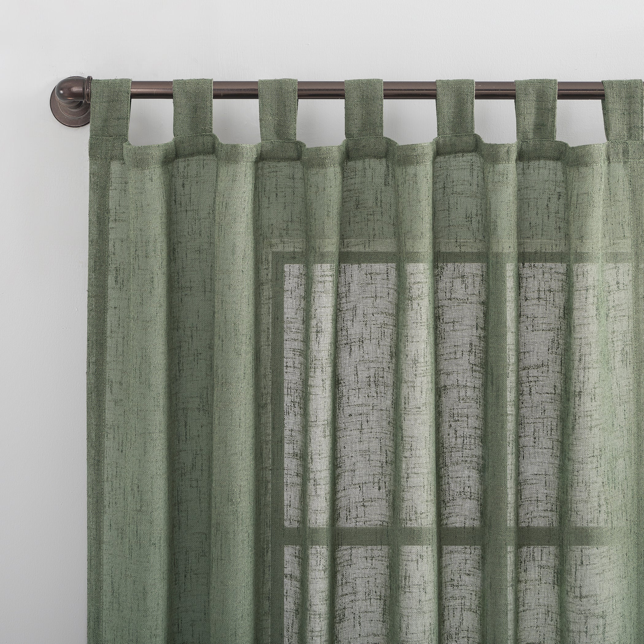  Burlap Weave Linen Blend Tab Top Curtain - Moss Green - Bonton