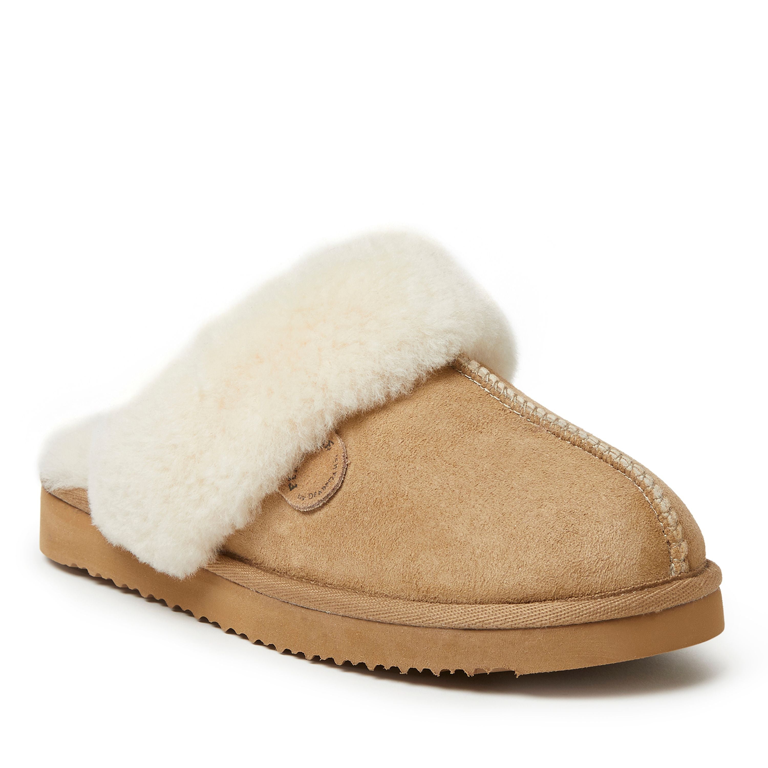  Dearfoams Fireside by Women's Sydney Shearling Fur Indoor/Outdoor Scuff Slipper - Gray - Bonton