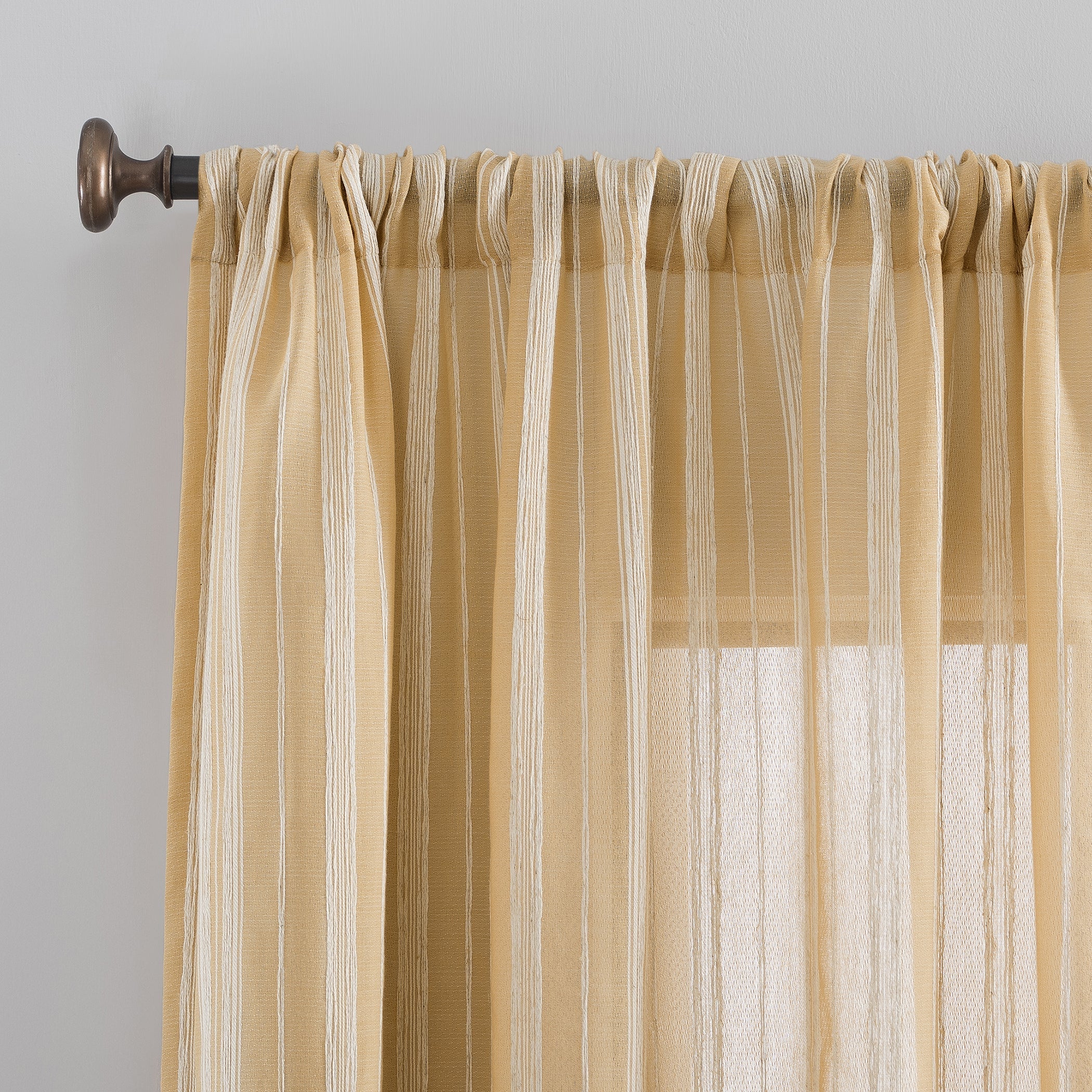  Embroidered Stripe Linen Blend Curtain - Curry Yellow - Bonton