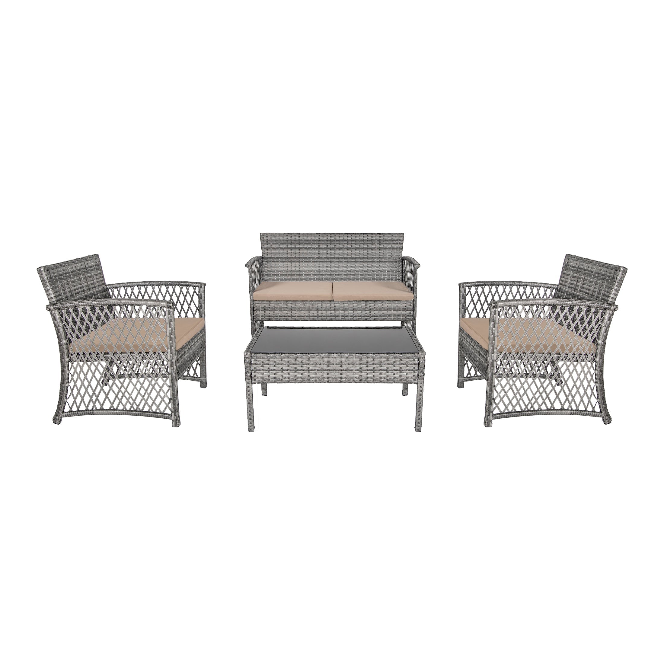  Westin Furniture 4-Piece Outdoor Patio Conversation Set - Coffee/Gray - Bonton