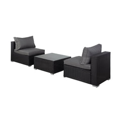 3-Piece Outdoor Patio Armless Sofa Conversation Bistro Set with Coffee Table