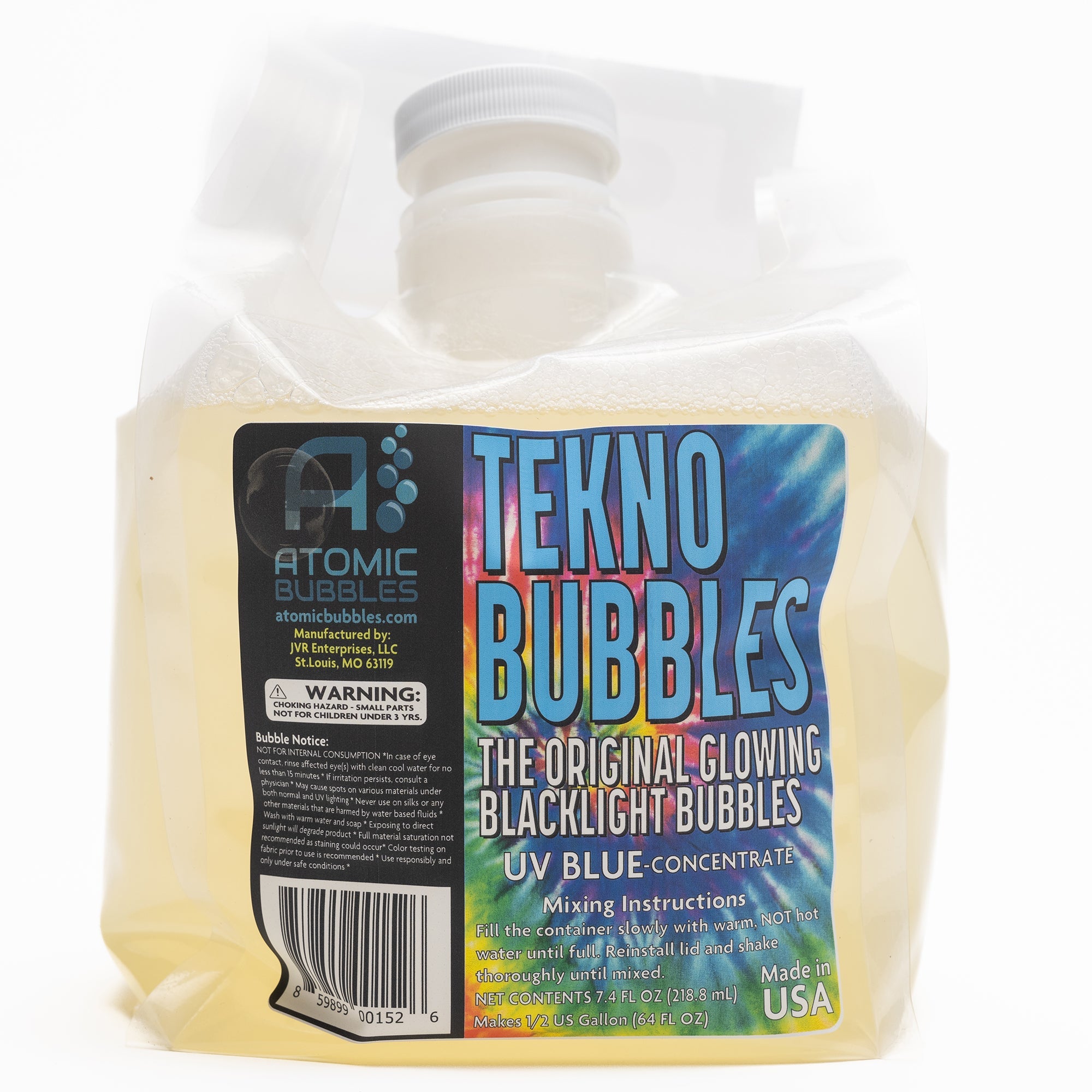  JVR Enterprises Atomic Bubbles: Tekno Bubbles 64oz Smart Pouch Refill - Blue - UV Blacklight Glow Bubbles, Glow Parties, Indoor & Outdoor, Safe For Kids, Non-Toxic - Multi - Bonton