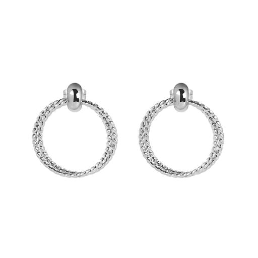  Gemesis Jewels by Edforce Double Drop Twisted Fashion Hoop Earrings - Silver - Bonton