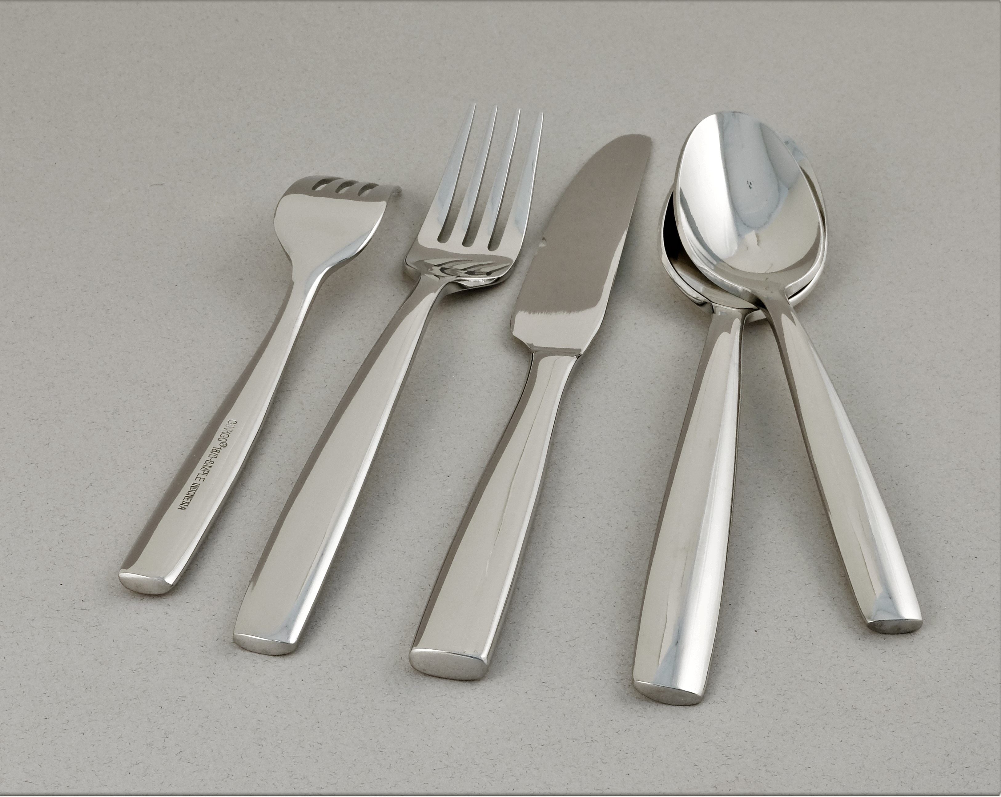  Ginkgo Simple Stainless Steel Flatware 42 Piece Set - Mirror Stainless Steel - Bonton