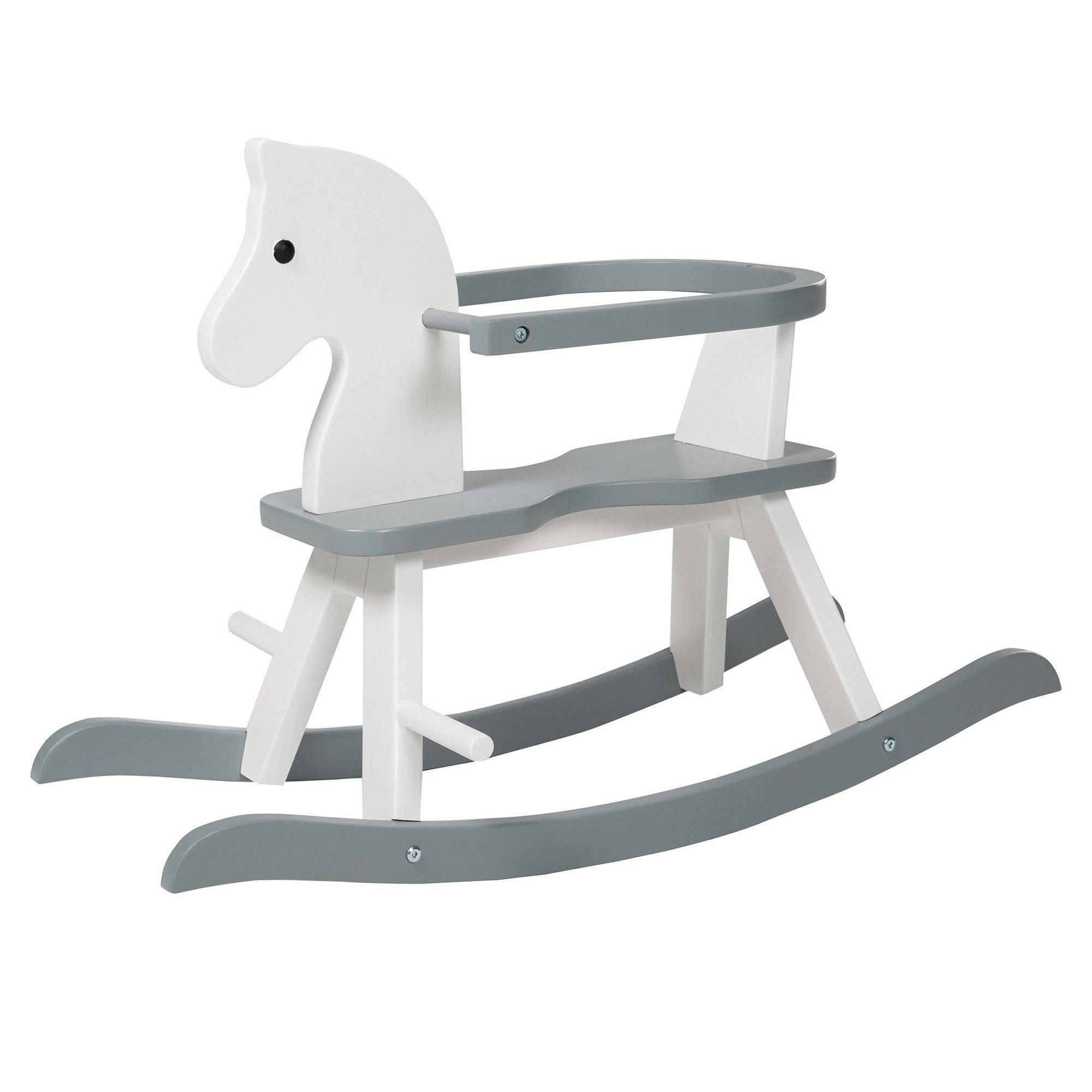  Roba-Kids Wooden Ride-on Rocking Horse in White/Gray, 55 Lb Capacity - Multi - Bonton