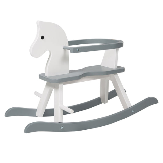 Wooden Ride-on Rocking Horse in White/Gray, 55 Lb Capacity