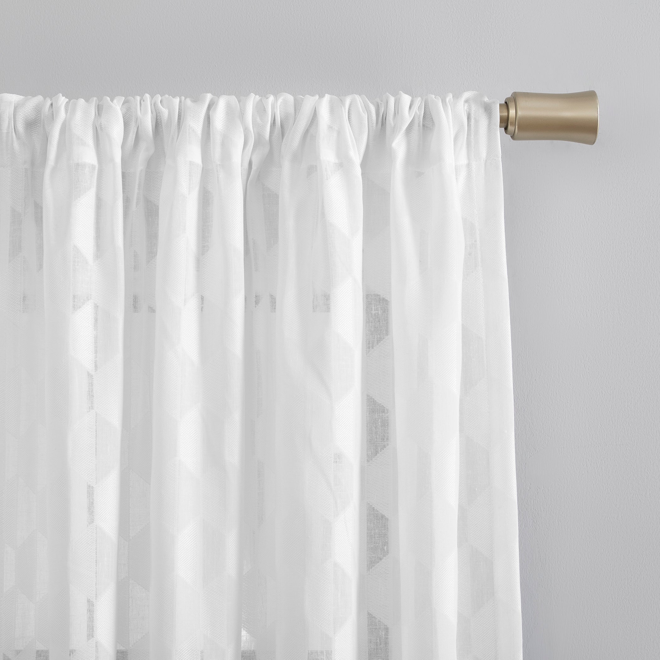  Verge Geometric Clipped Jacquard Semi-Sheer Rod Pocket Curtain Panel - White - Bonton