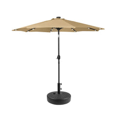 9 ft Outdoor Patio Solar LED Market Umbrella with Black Round Base