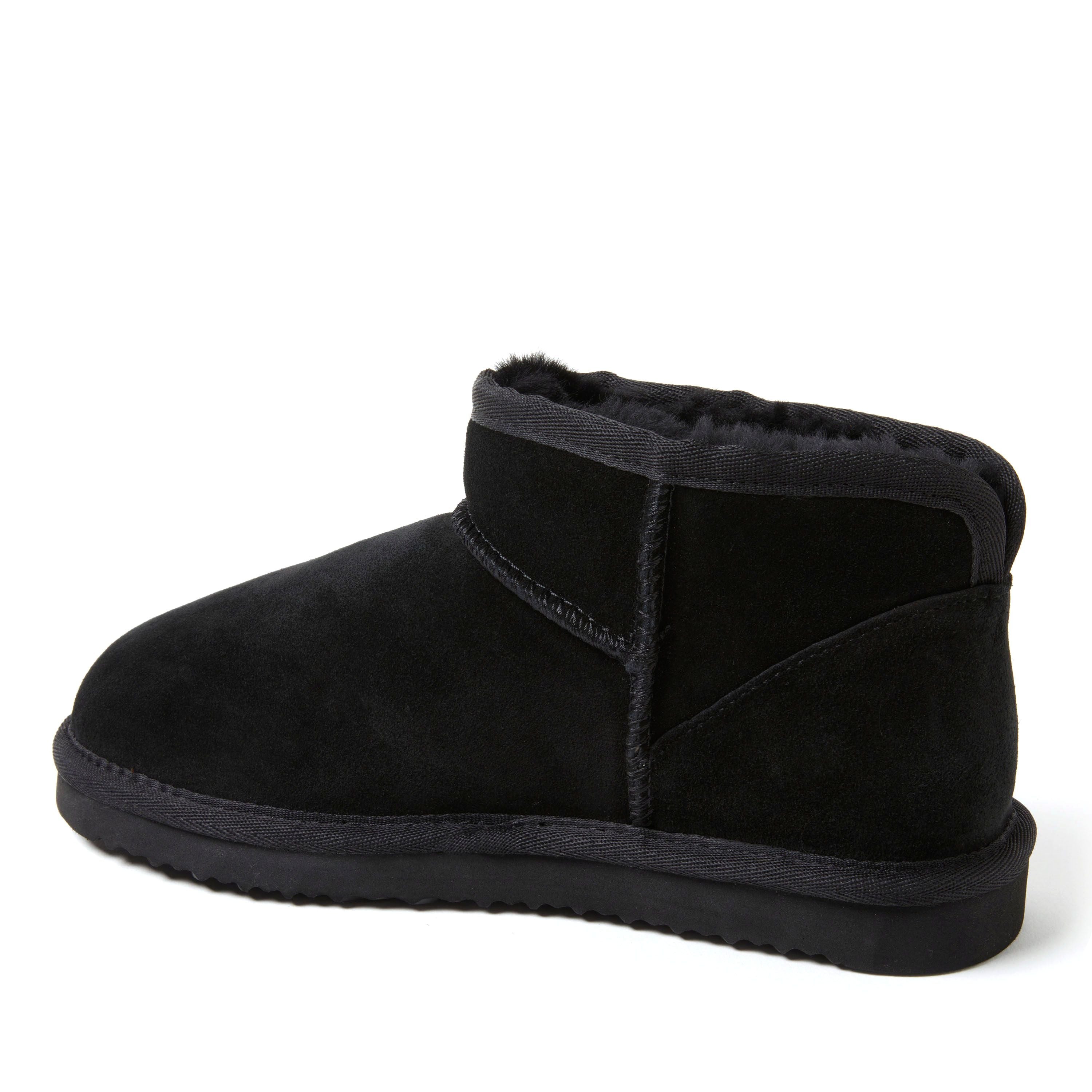  Dearfoams Fireside by Women's Riverland Shearling Fur Lined Mini Ankle Boot Slipper - Black - Bonton