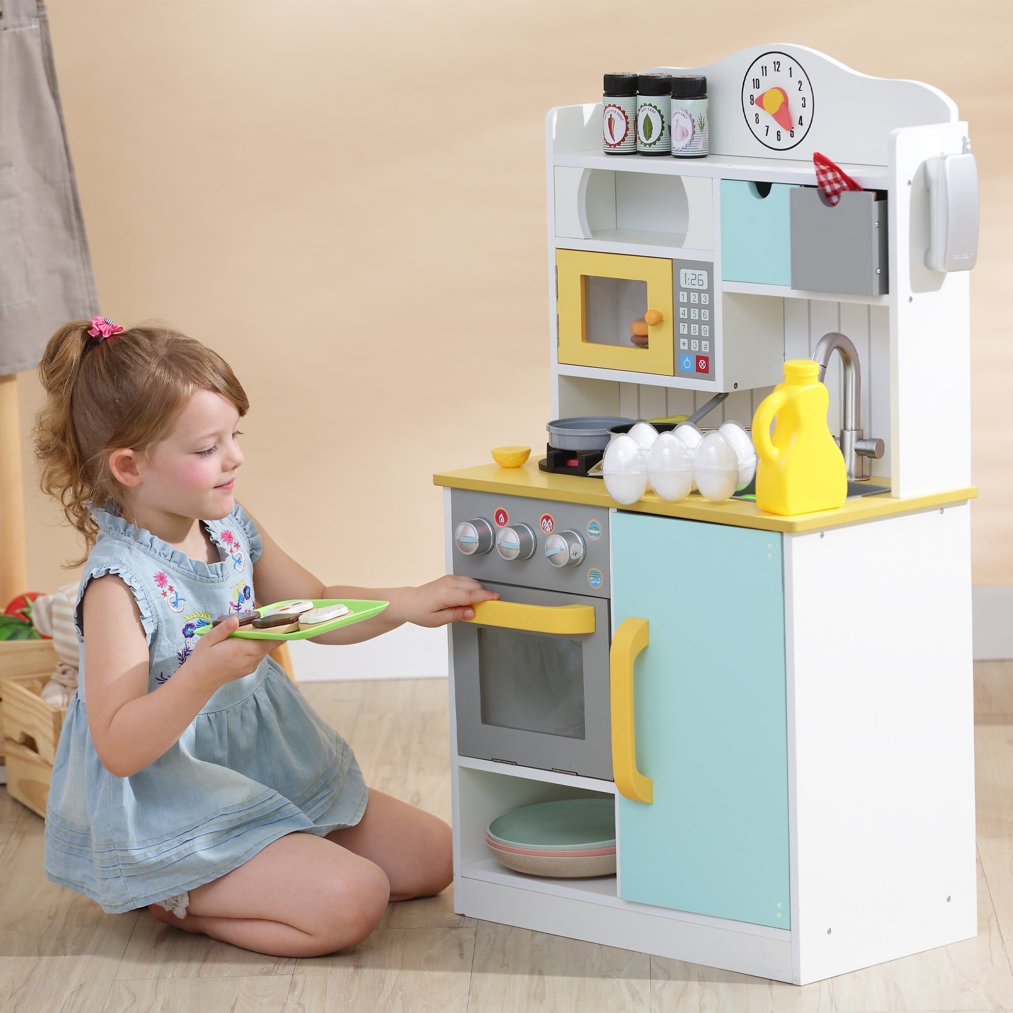  Teamson Kids Teamson Kids - Little Chef Florence Classic Play Kitchen - White / Green & Yellow - Bonton