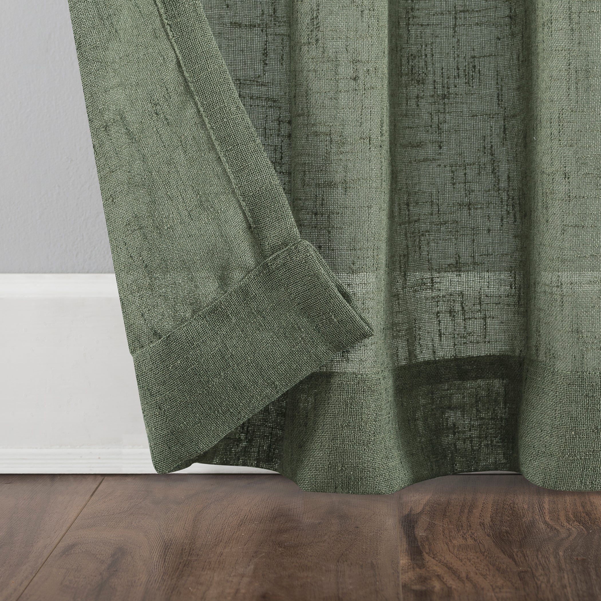  Burlap Weave Linen Blend Tab Top Curtain - Moss Green - Bonton