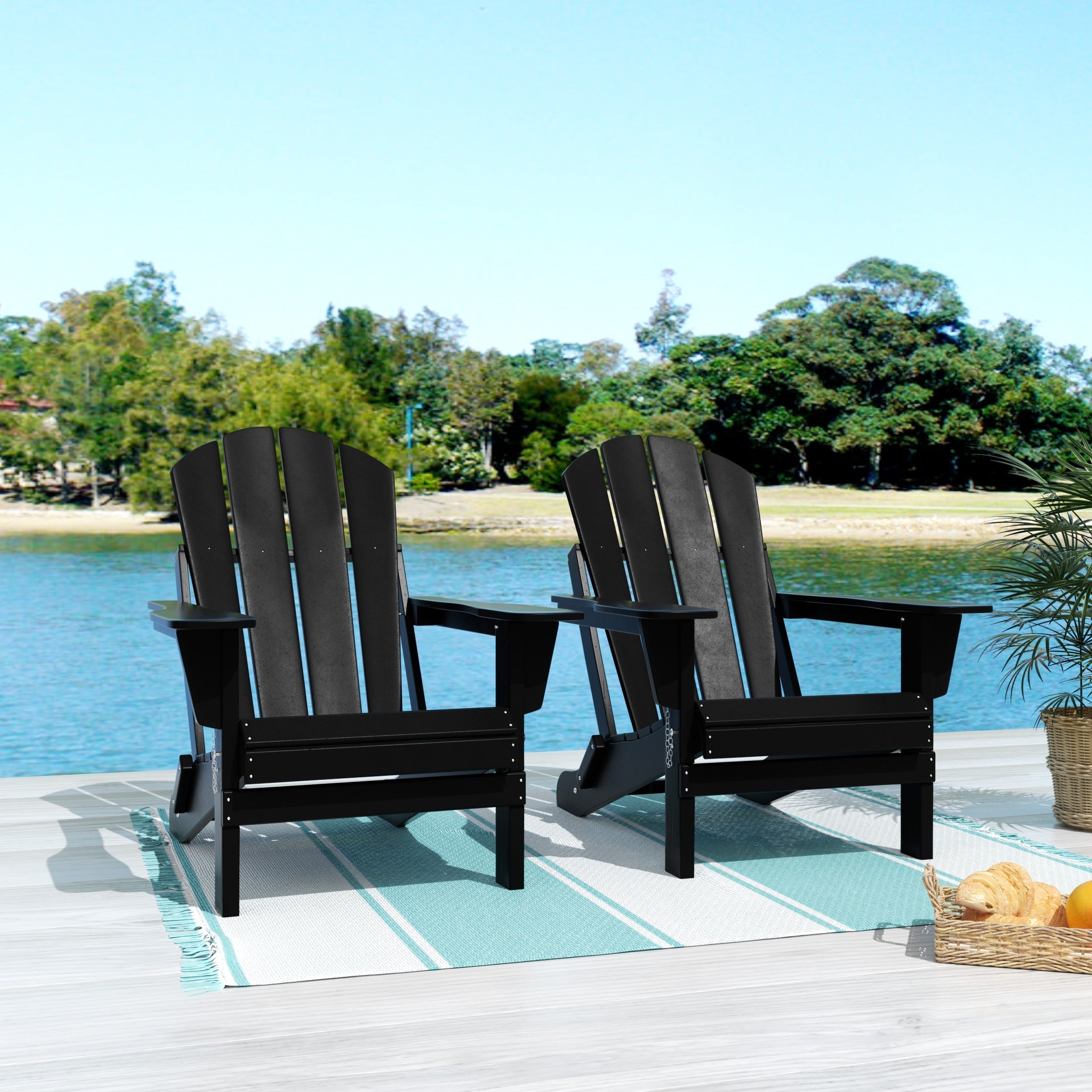  Westin Furniture Outdoor Folding Adirondack Chair, Set of 2 - Sand - Bonton