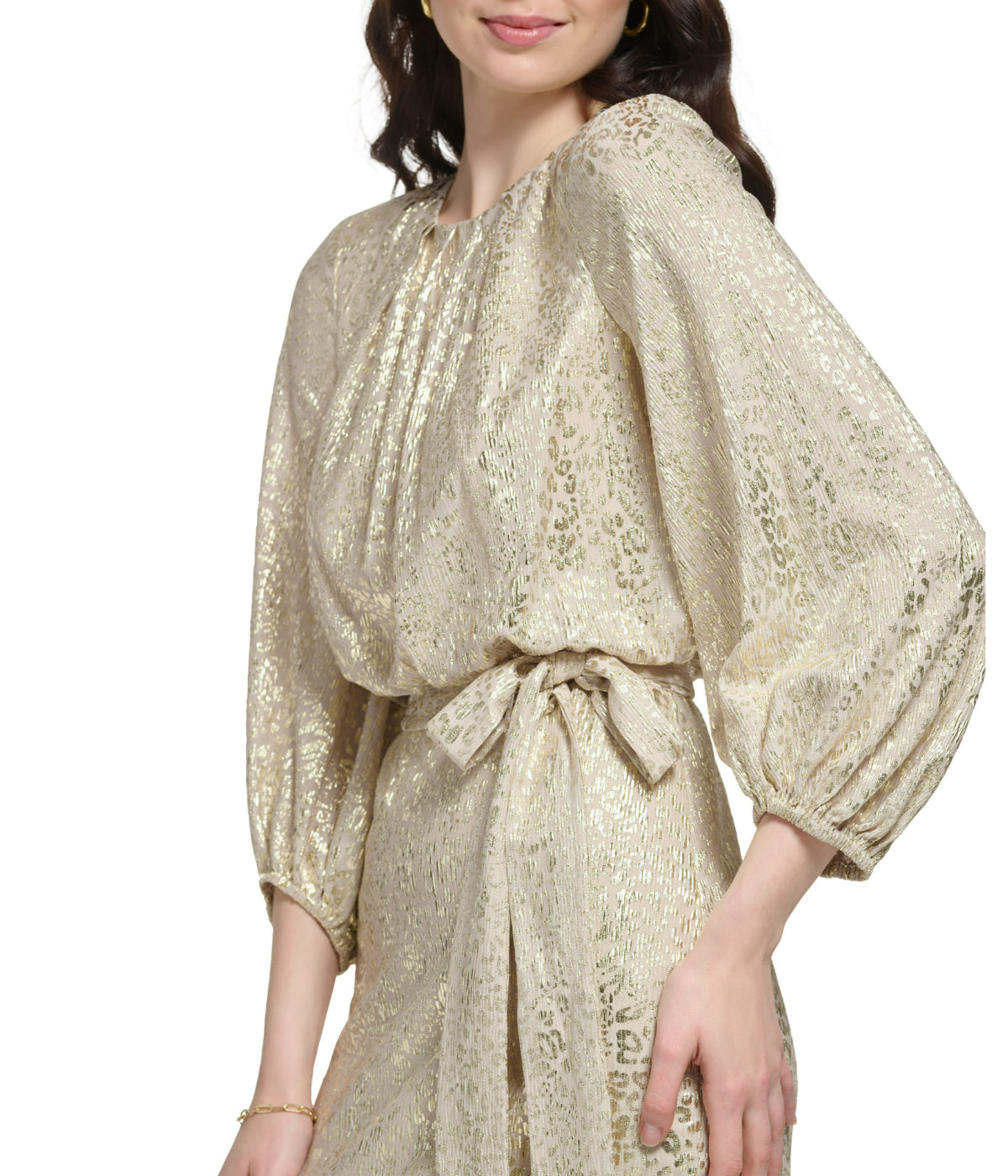 Vince Camuto Longsleeve Pleated Neck Blouson Dress Champagne - Champagne Bonton Vince Camuto Longsleeve Pleated Neck Blouson Dress Champagne - Champagne Bonton