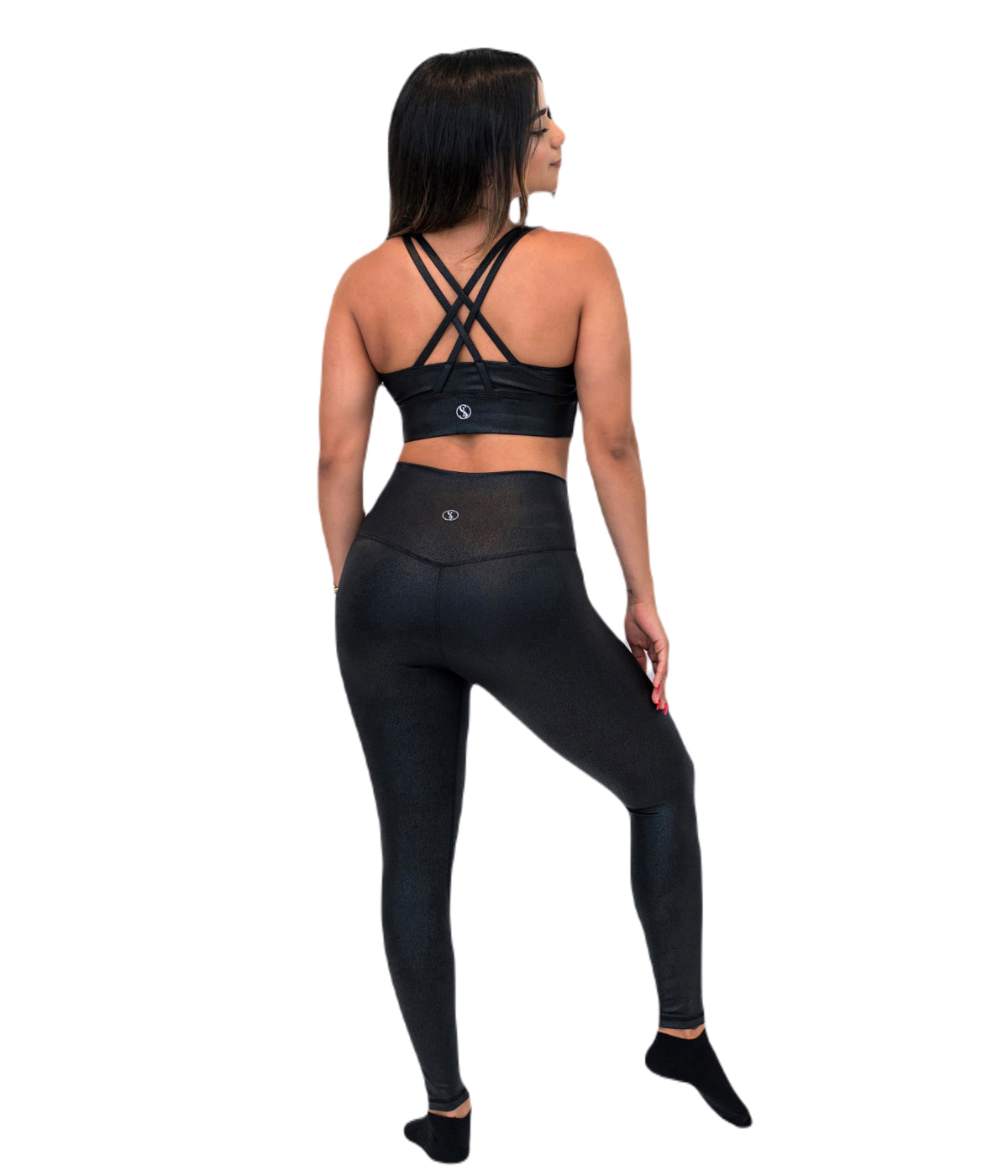  Style Luxe Activewear Vegan Leather Sports Bra - Black - Bonton