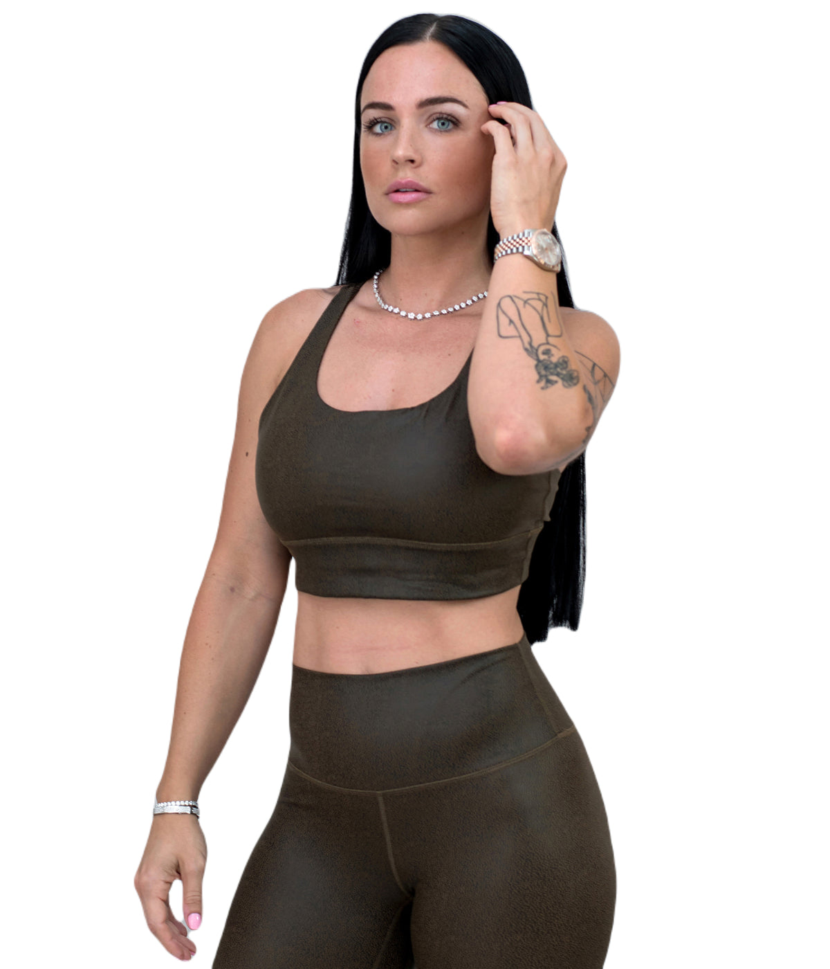  Style Luxe Activewear Vegan Leather Sports Bra - Green - Bonton