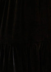 Black Embroidered Velvet Tiered Dress
