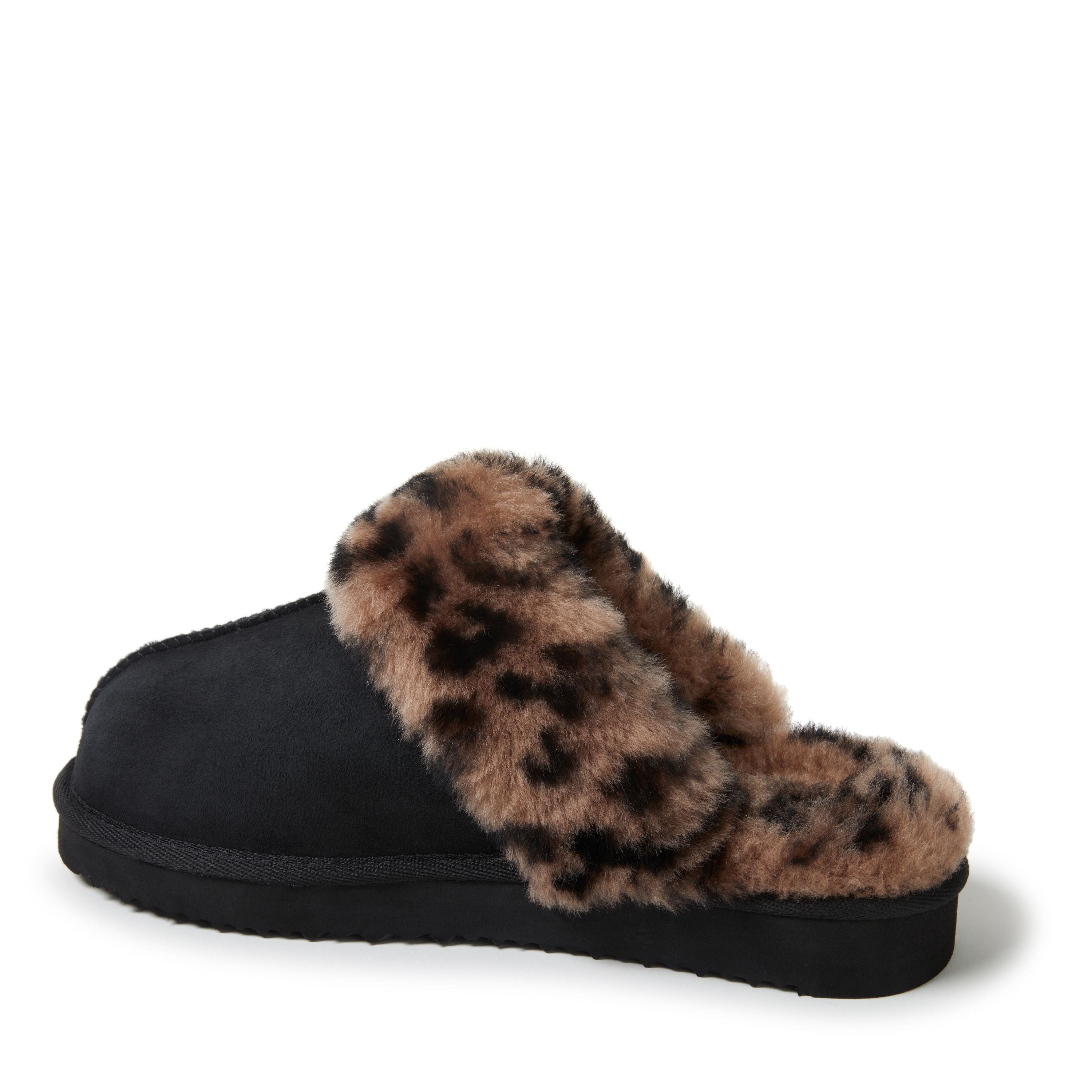  Dearfoams Fireside by Women's Sydney Shearling Fur Indoor/Outdoor Scuff Slipper - Black - Bonton