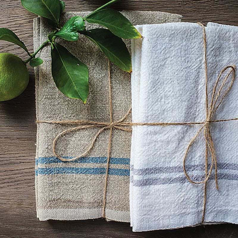  Caravan Vintage Linen Napkins, Set of 4 - Ivory & Grey - Bonton