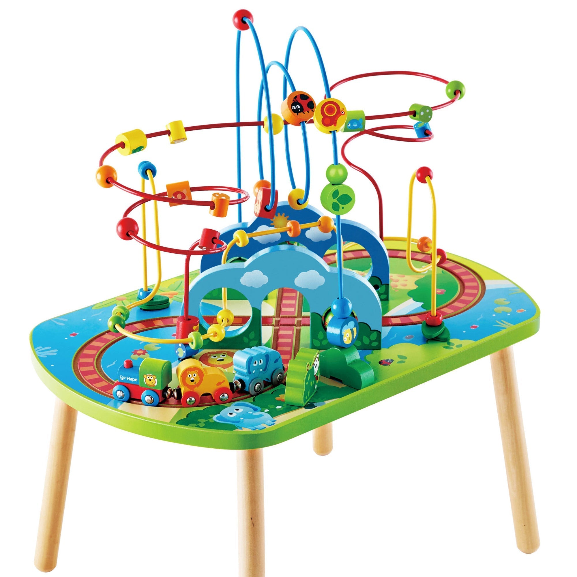  Hape Jungle Adventure Wooden Bead Maze & Railway Track Play Table - Multi - Bonton