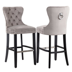 29" Tufted Velvet Bar Stool, Set of 2