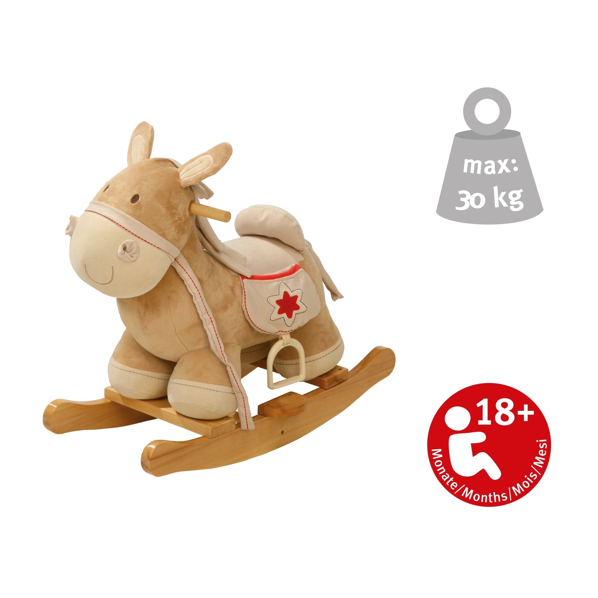  Roba-Kids Children's Ride-on Rocking Horse in Solid Wood W/ Embroidery - Multi - Bonton