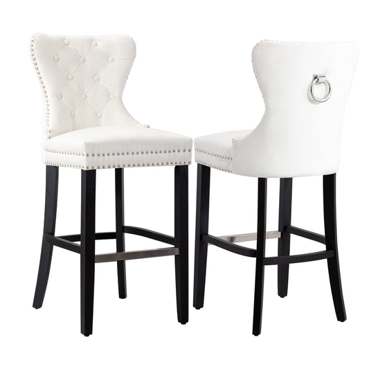 29" Tufted Velvet Bar Stool, Set of 2