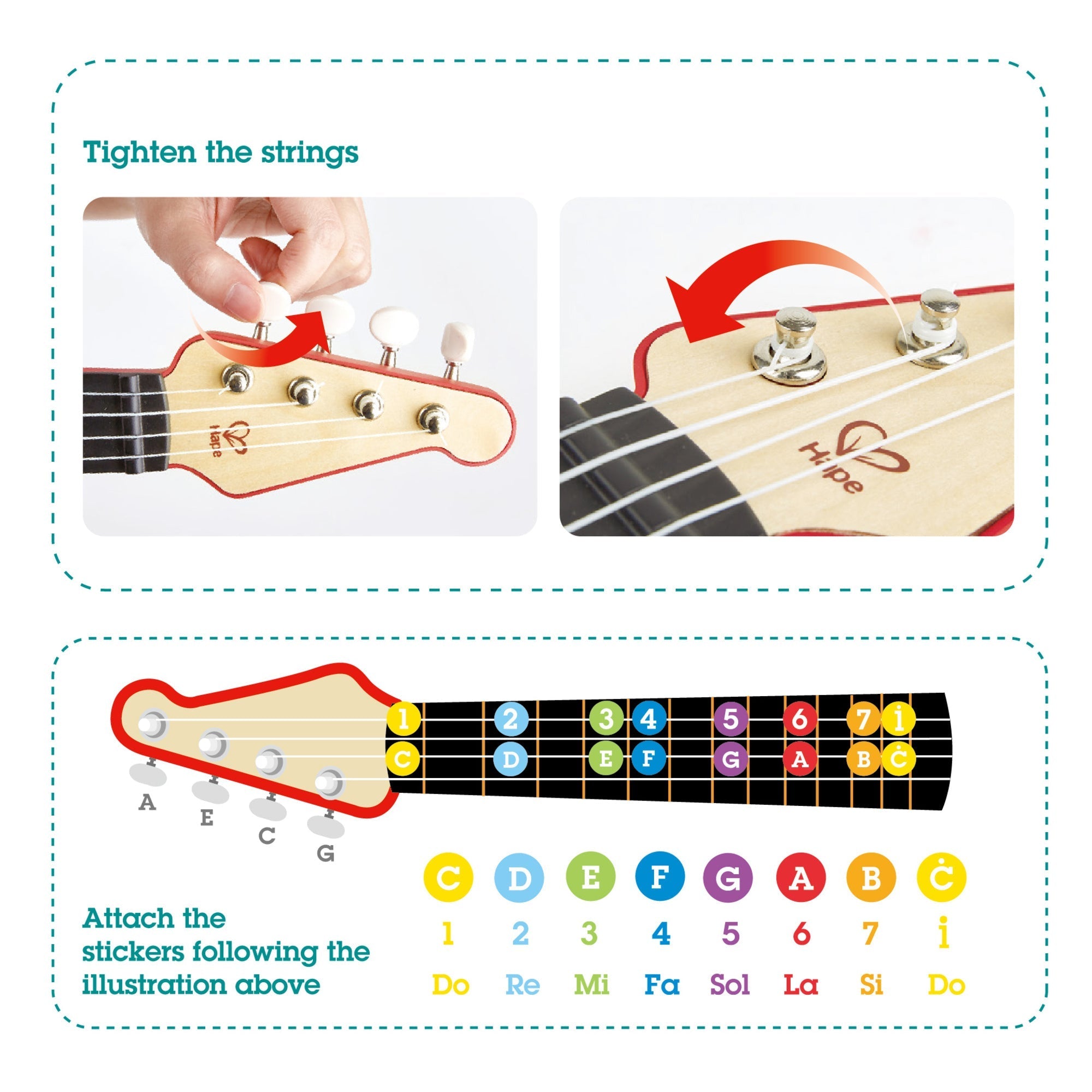  Hape Hape Learn with Lights Toddler Electronic Ukulele in Red, Battery Powered - Multi - Bonton