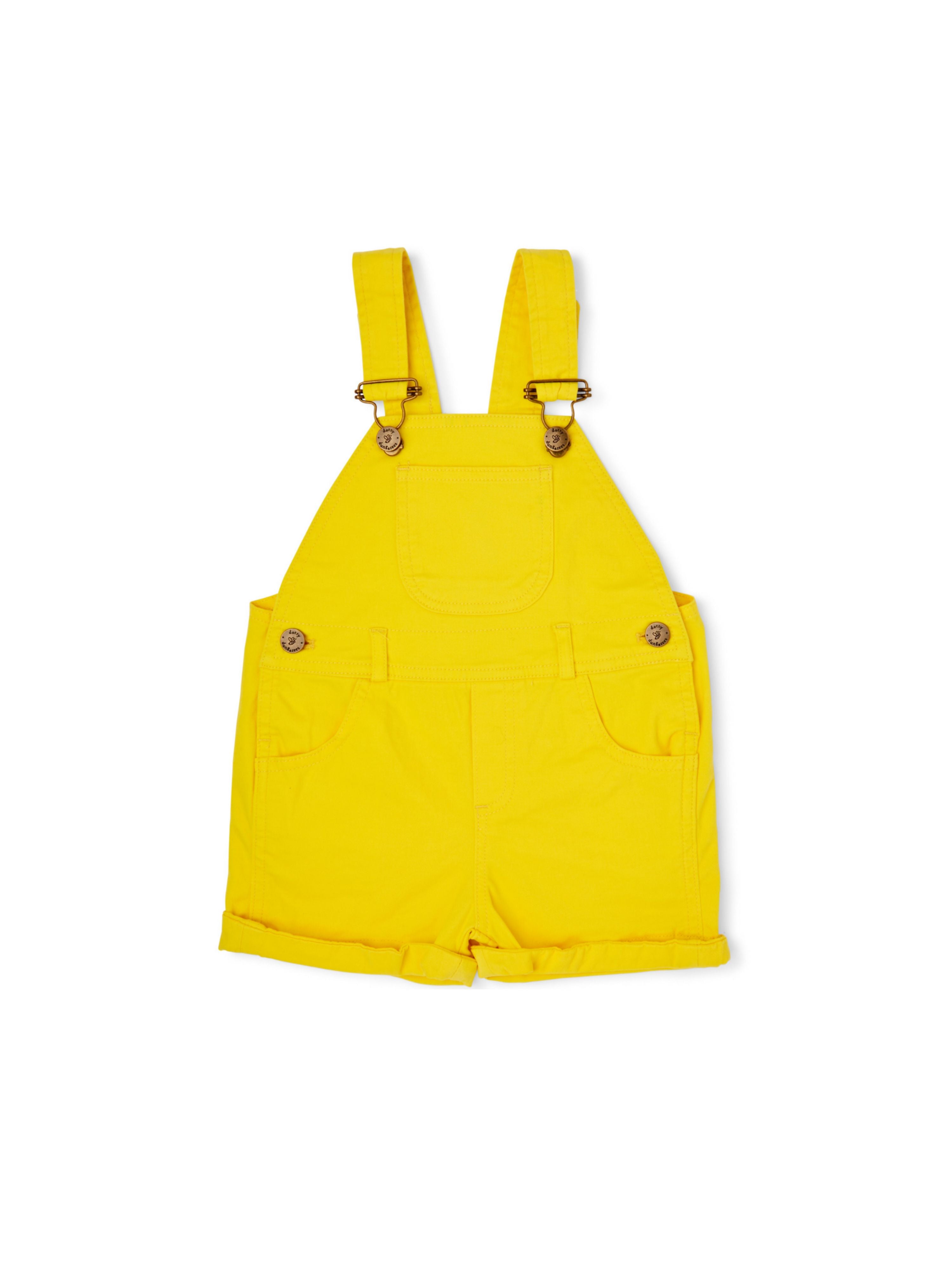  Dotty Dungarees Classic Summer Denim Overall Shorts - Yellow - Bonton