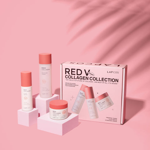 Red Vegan Collagen Skincare Set with Cream, Serum & Toner